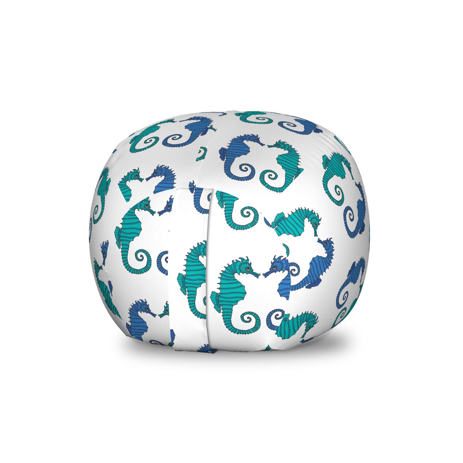 Ambesonne Seahorse Storage Toy Bag Chair - Washable Stuffed Animal Organizer with Nautical Creature Design, Small Size in Sea Blue & Dark Violet - Perfect for Kids' Room, Nursery, and Playroom Storage