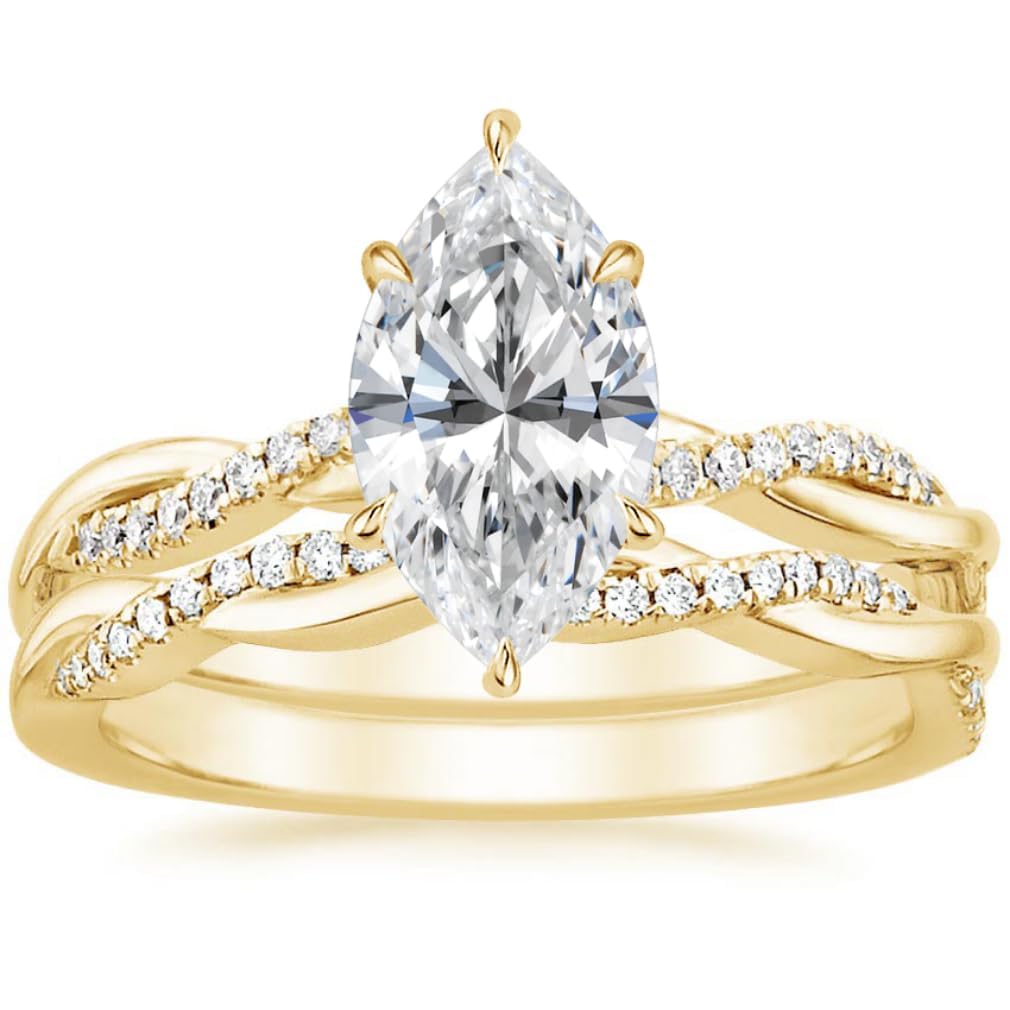 2 CT Marquise Cut Moissanite Engagement Ring Set for Women - Handmade Wedding Bridal Ring Set with Solitaire & Twisted Band in Sterling Silver, 10k/14k/18k Solid Gold Options - Perfect for Proposals, Anniversaries & Romantic Gifts