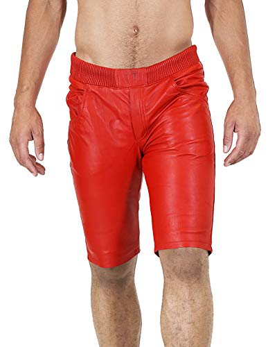 Bockle® Men's Red Leather Jogger Shorts - Stylish & Comfortable Lamb Leather Pants for Casual Wear, Gym & Outdoor Activities