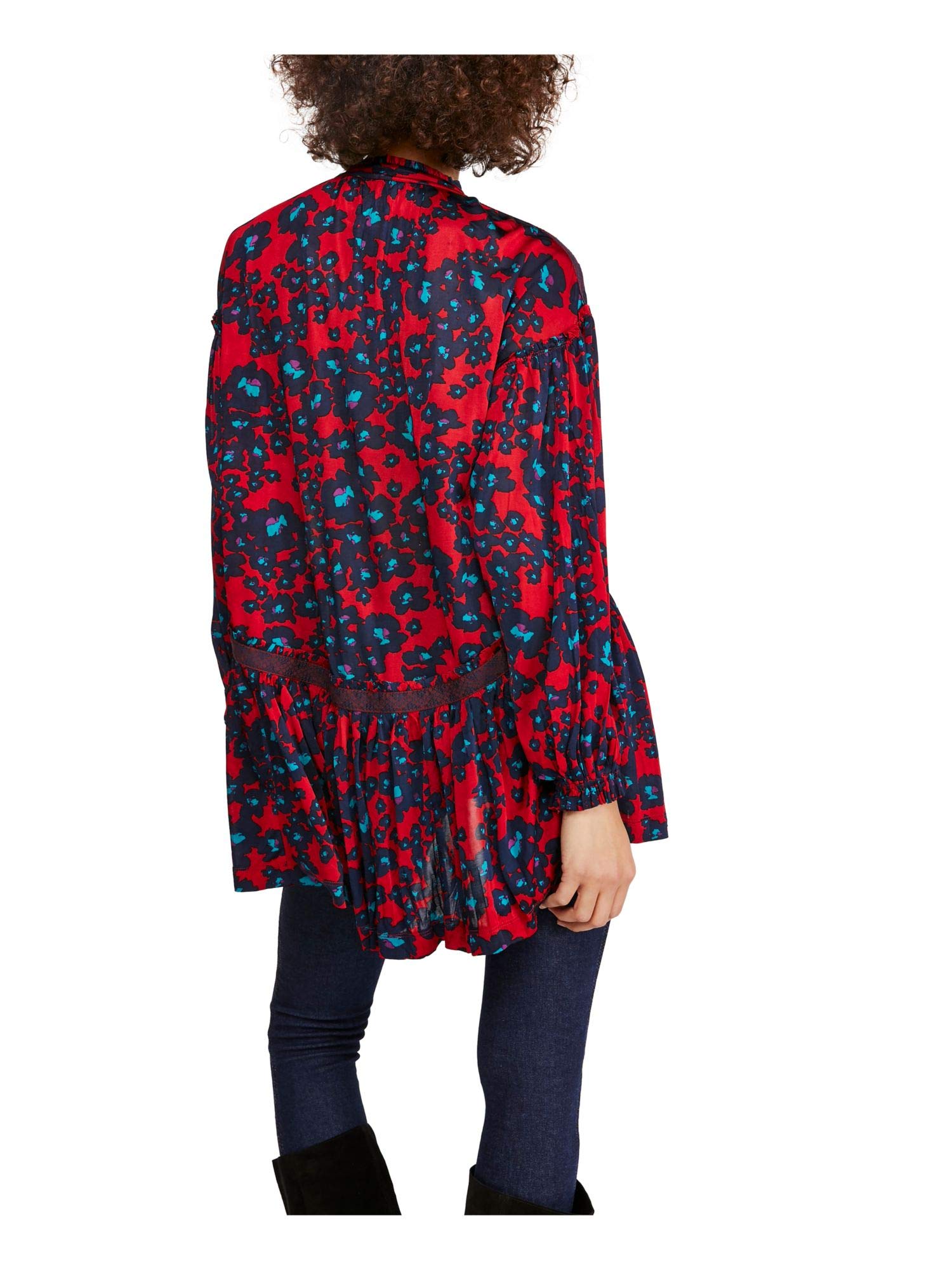 Free Women's Love Letter Animal Print Ruffled Blouse - Red Floral Vintage Boho Chic Top for Casual Wear, Date Night & Office Outfits