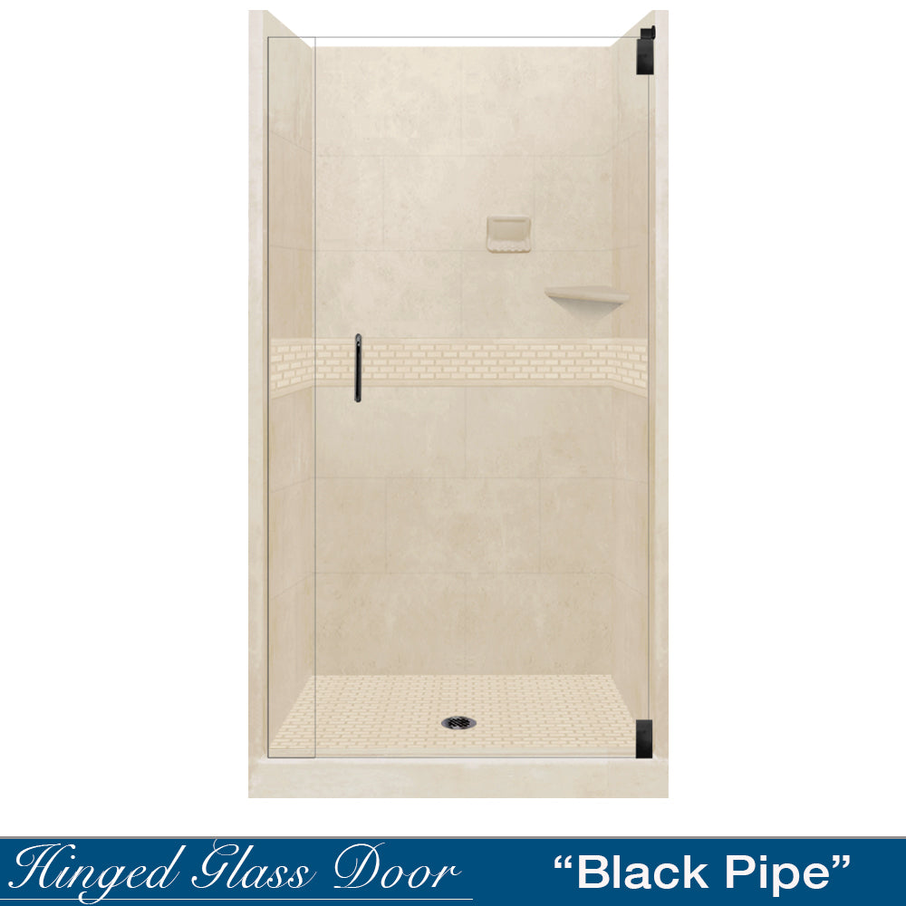 Alcove Desert Sand Sistine Stone & Classic Stone DIY Shower Remodel Kit with Free Shampoo Niche - Waterproof Bathroom Tile Wall Panels for Easy Home Renovation
