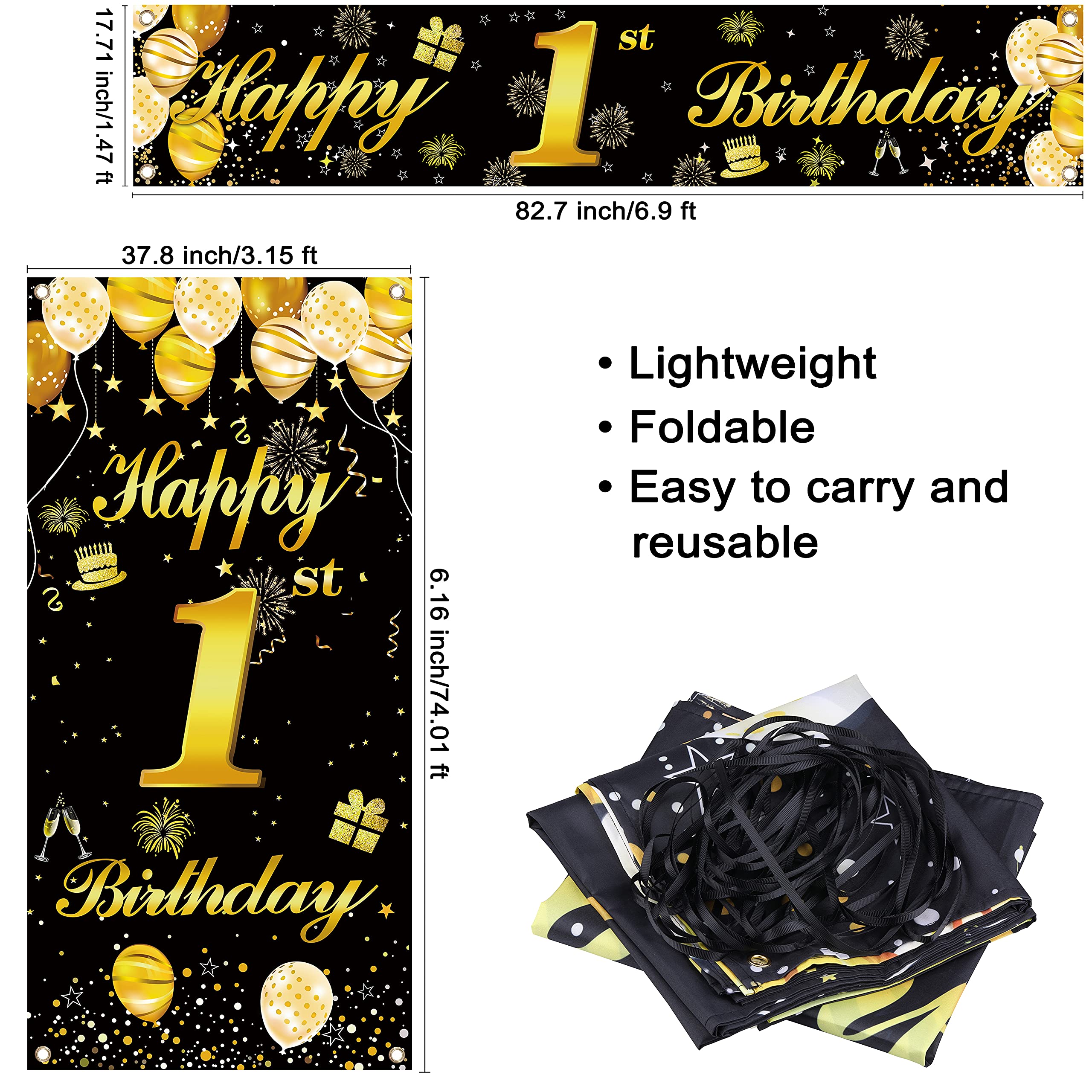 1st Happy Birthday Door Banner - Blue & Gold Birthday Decorations for Men - Party Backdrop & Wall Decor - Perfect for 1st Birthday Parties, Baby Showers & Gender Reveals