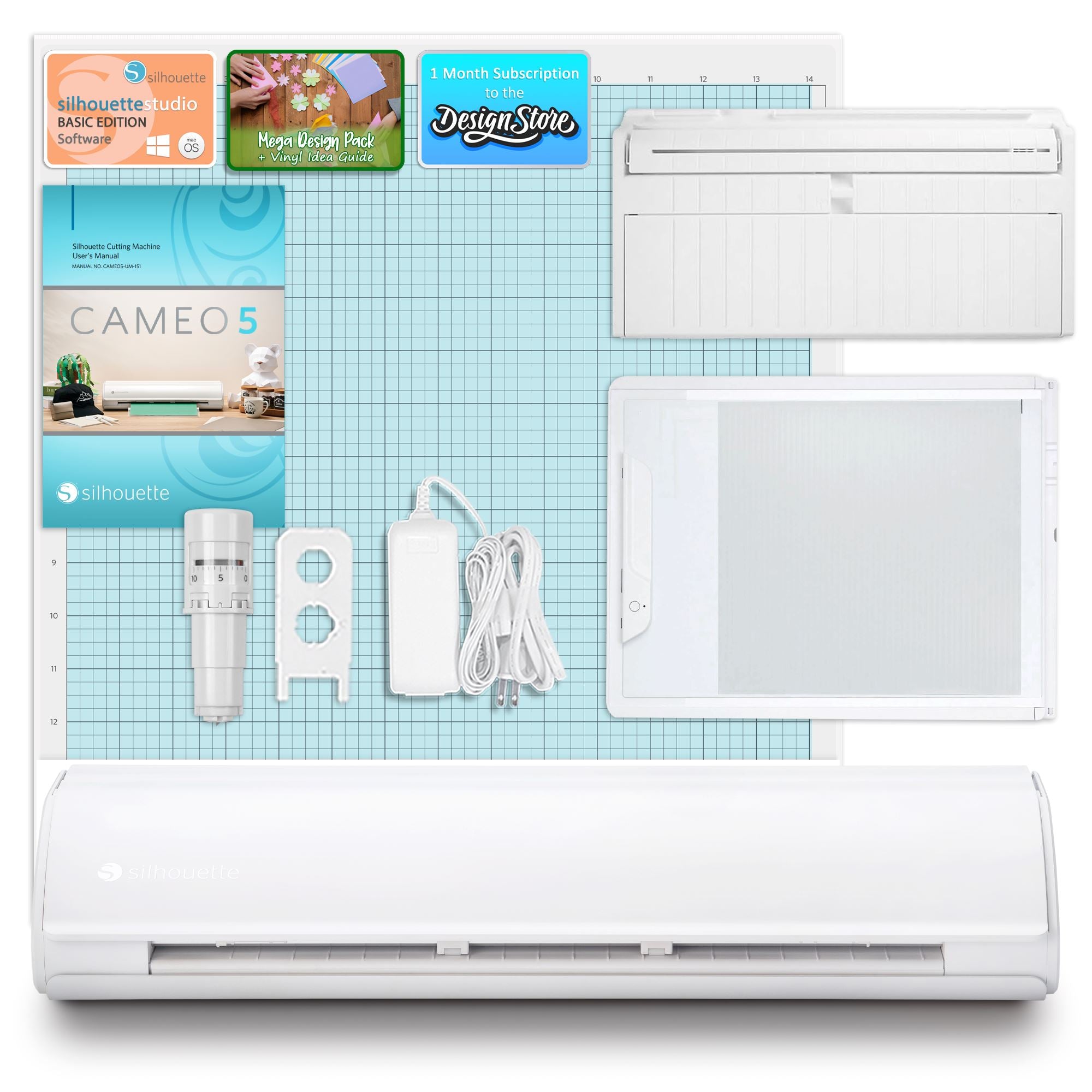 Silhouette Cameo 5 PLUS Cutting Machine with Electrostatic Grip Mat - White | DIY Crafting, Vinyl Cutting, Scrapbooking & Home Decor Projects