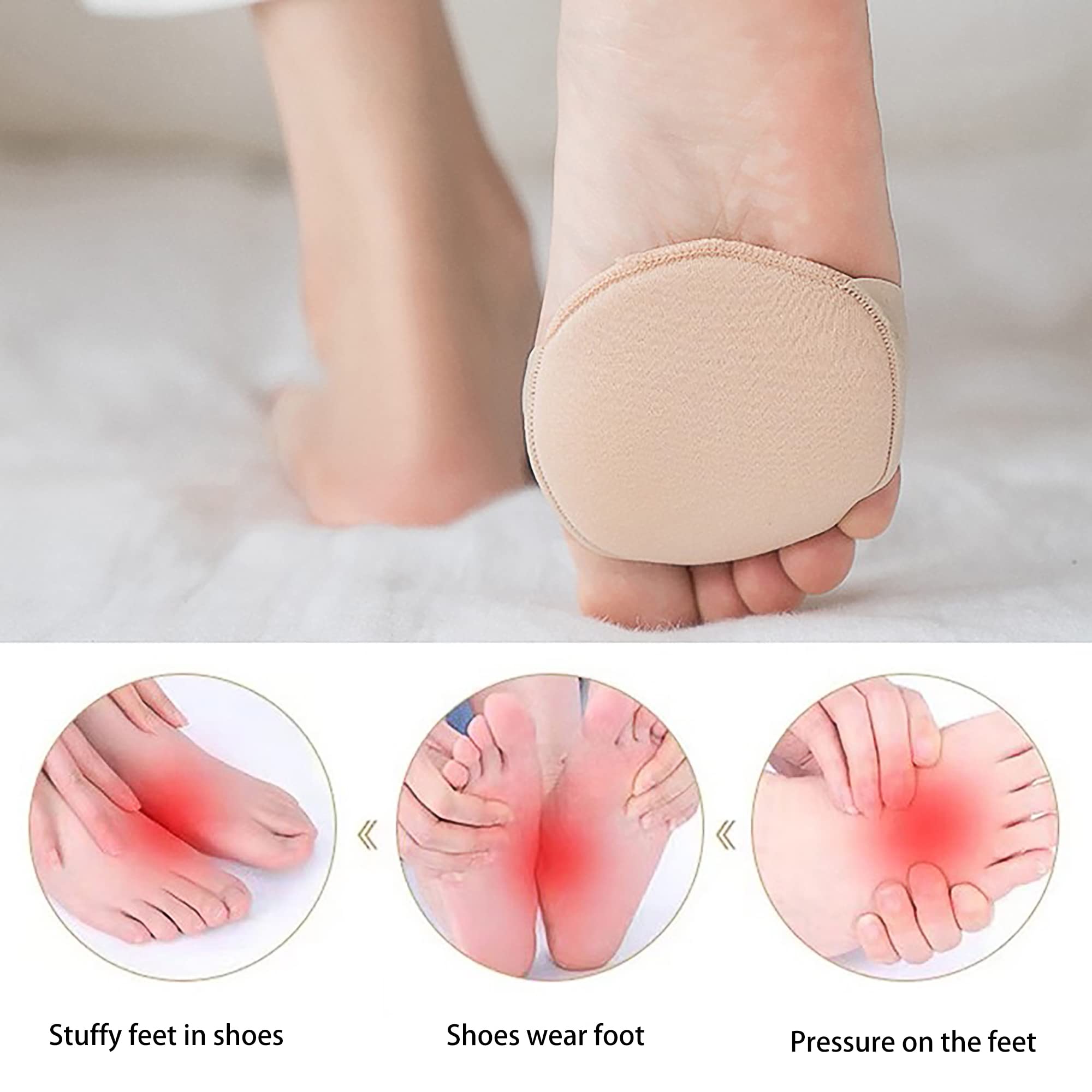 Honeycomb Metatarsal Pads for Women & Men - 6 Pairs Reusable Ball of Foot Cushions, Soft Invisible Socks for Pain Relief - Perfect for High Heels, Running & Daily Comfort
