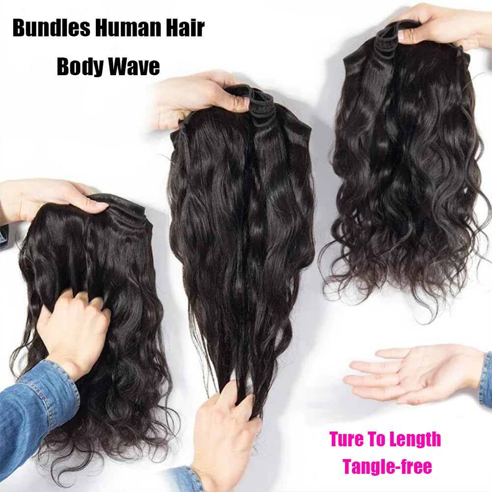 12A 100% Unprocessed Brazilian Virgin Human Hair Bundles - 18/20/22 Inch Body Wave Hair Extensions (3 Bundles) - Natural Black for Women | Perfect for Daily Styling, Parties & Special Occasions
