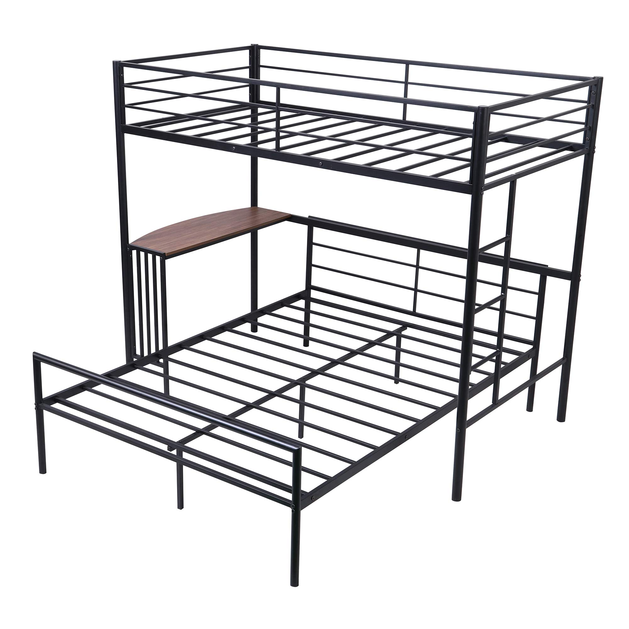 P PURLOVE Twin-Over-Full Bunk Bed - Sturdy Metal Bunk Bed Frame with Full Size Lower Platform, Built-in Ladder & Safety Guard Rails - Easy Assembly for Kids, Teens & Adults - Perfect for Small Bedrooms, Guest Rooms & Vacation Homes