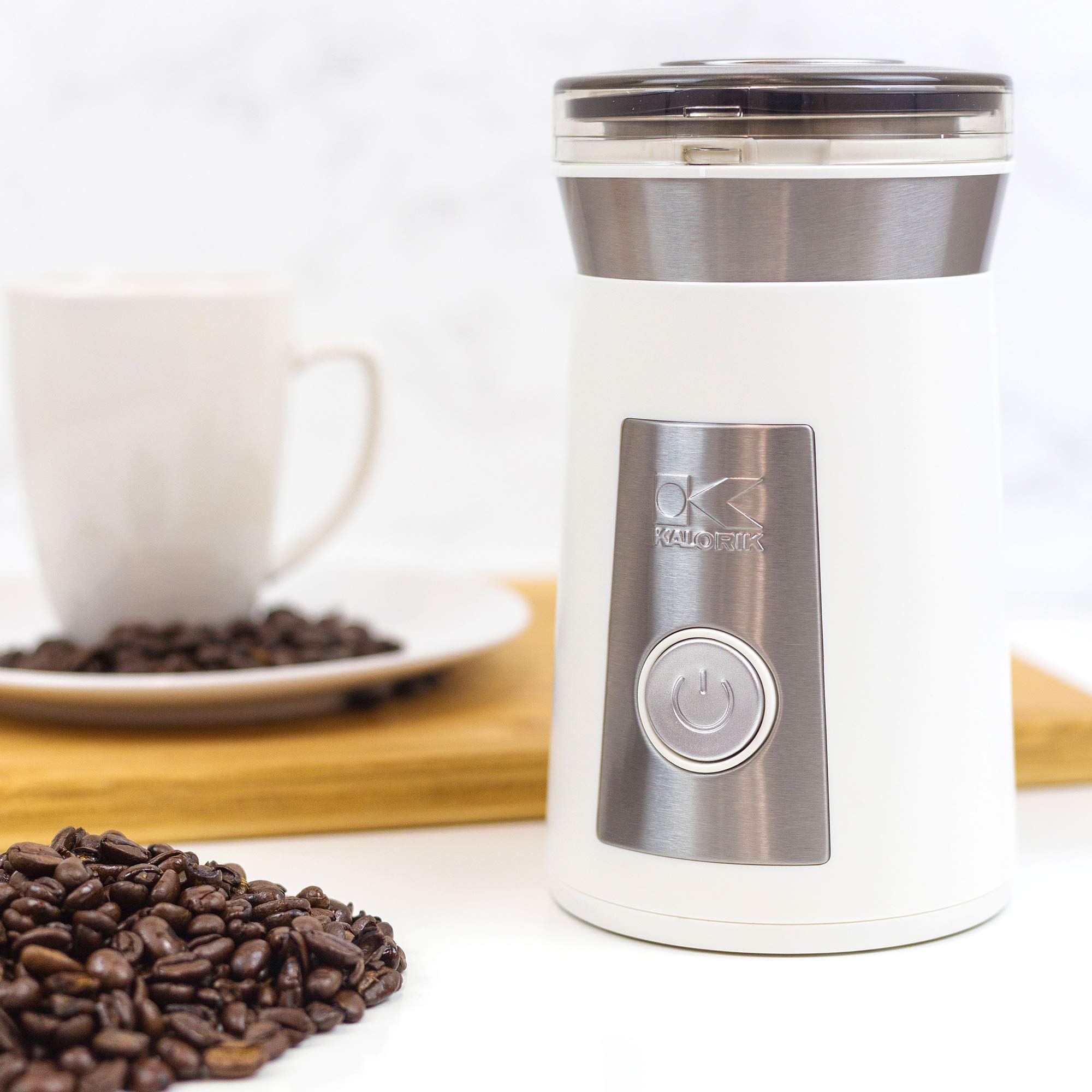 Kalorik Modern Multifunctional Coffee & Spice Grinder - White & Stainless Steel Electric Grinder for Fresh Coffee Beans, Nuts, Herbs - Perfect for Home Kitchen & Coffee Bar Use