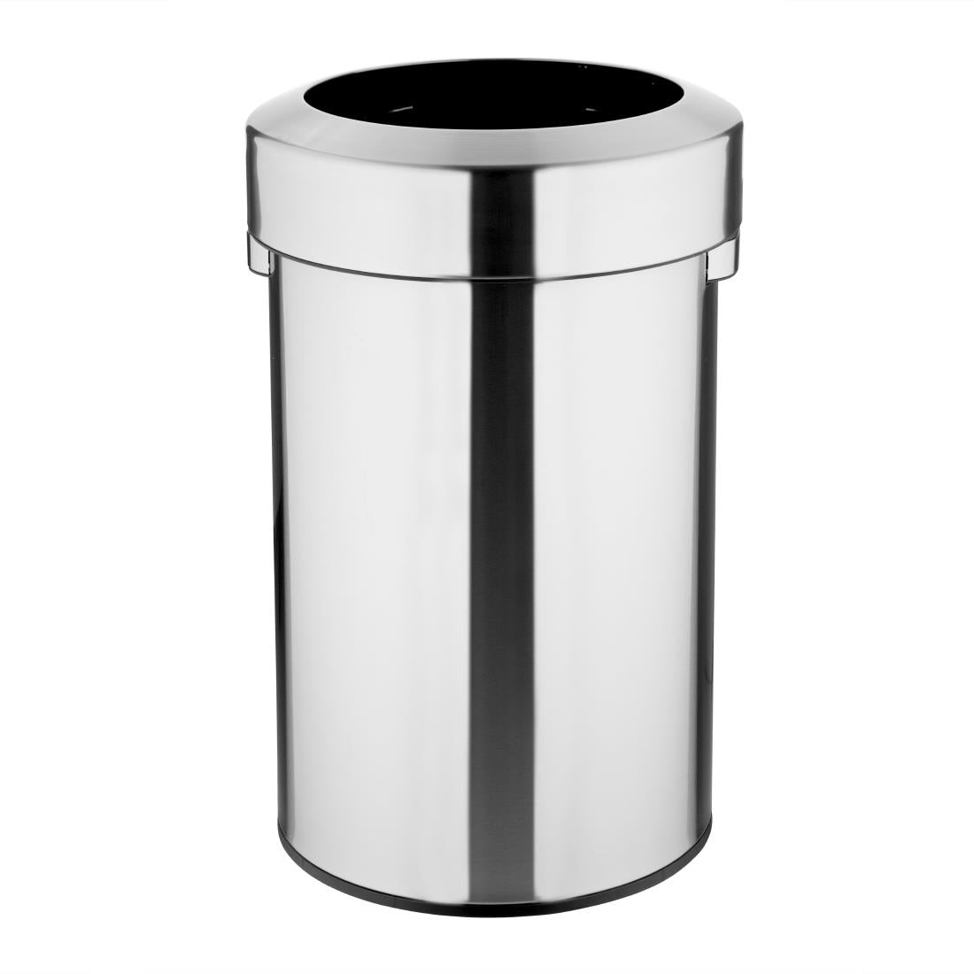 70L Brushed Steel Open Top Trash Bin with Lid – Ideal for Kitchen, Office & Outdoor Waste Disposal