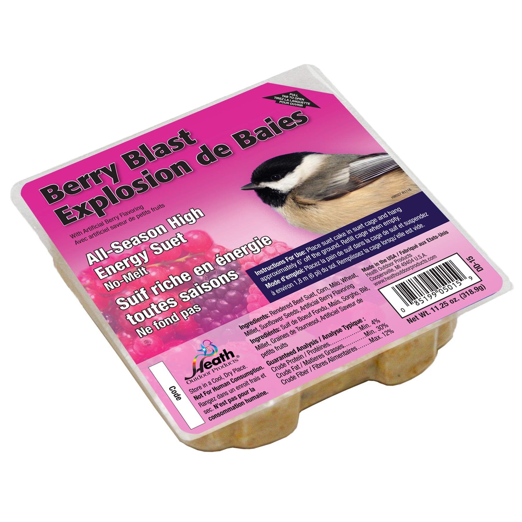 Heath Outdoor DD-15 Berry Blast Suet Cake, 12-Pack (0.75 lb) - Perfect for Bird Feeding in Backyards and Gardens