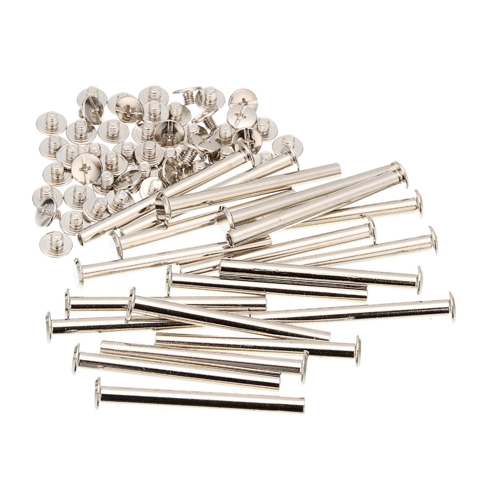 50pcs M5 Nickel Plated Binding Screws Nail Rivet Studs for Photo Albums, Account Books, Leather Craft, Belts & Wallets - 33mm Stem Length - DIY Leatherworking & Bookbinding Supplies