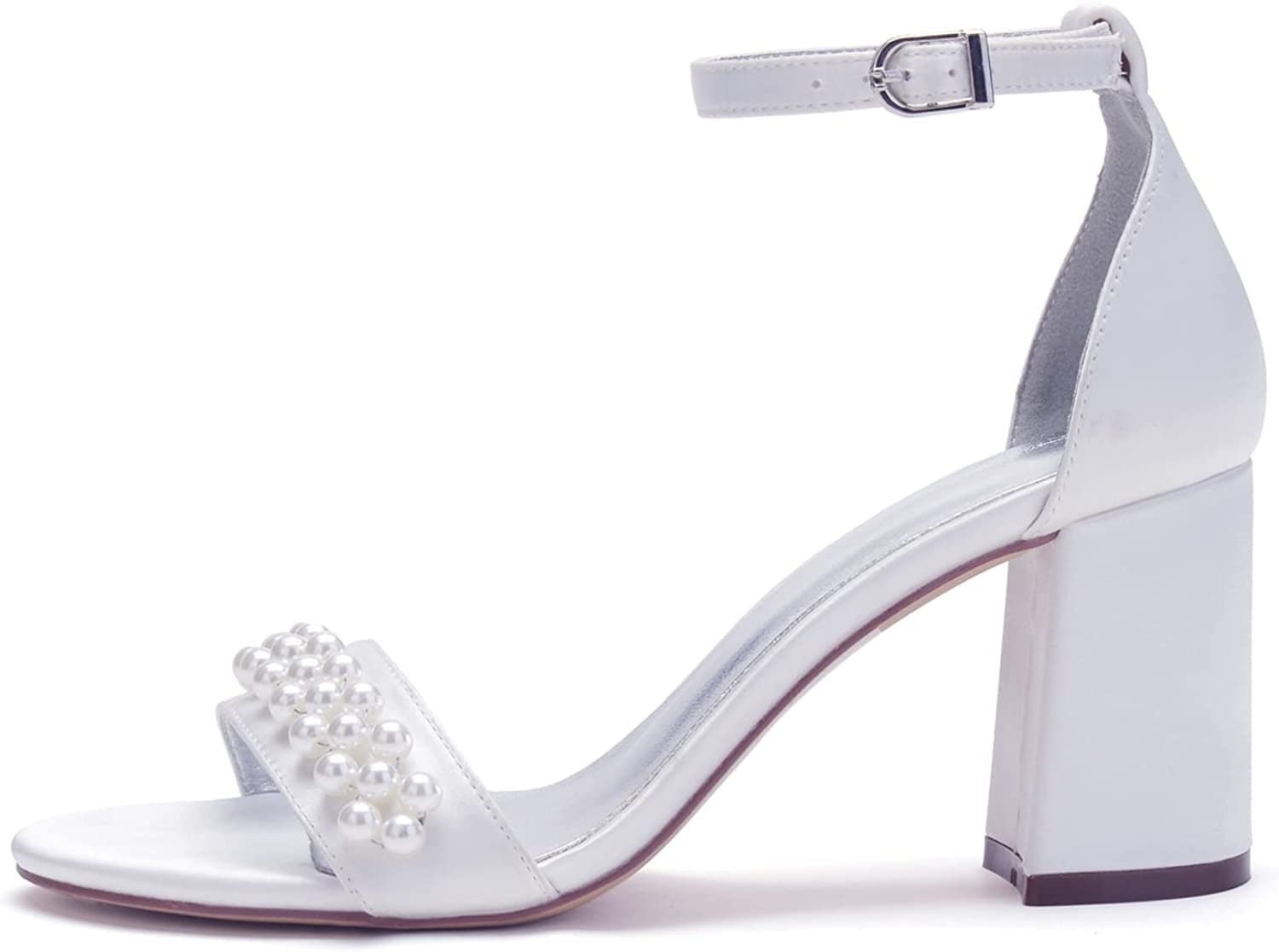 Elegant Women's Rhinestone Heeled Sandals - 8cm Chunky Heel Open Toe Satin Bridal Shoes for Wedding, Party, Banquet & Daily Wear (Red, UK Size 5) | Perfect for Brides, Prom, Evening Events & Special Occasions
