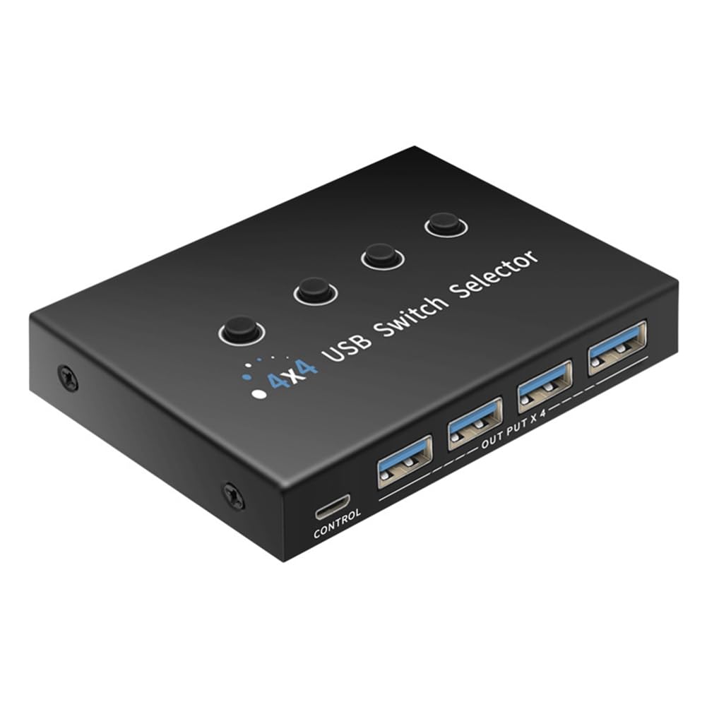 JUJNE USB 3.0 KVM Switch 4 Port - 4 Computer Sharing Device for PC, Laptop, Printer, Mouse & Keyboard - High-Speed USB 3.0 Hub for Home Office & Gaming Setup