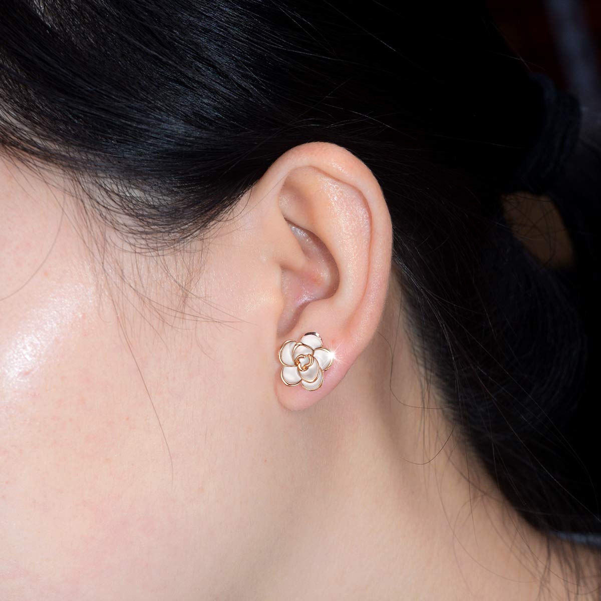 AllenCOCO Hypoallergenic Rose Flower Stud Earrings for Women - Nickel Free Sensitive Ear Jewelry in Gold & Silver | Perfect for Valentine's Day, Anniversary Gifts & Everyday Wear
