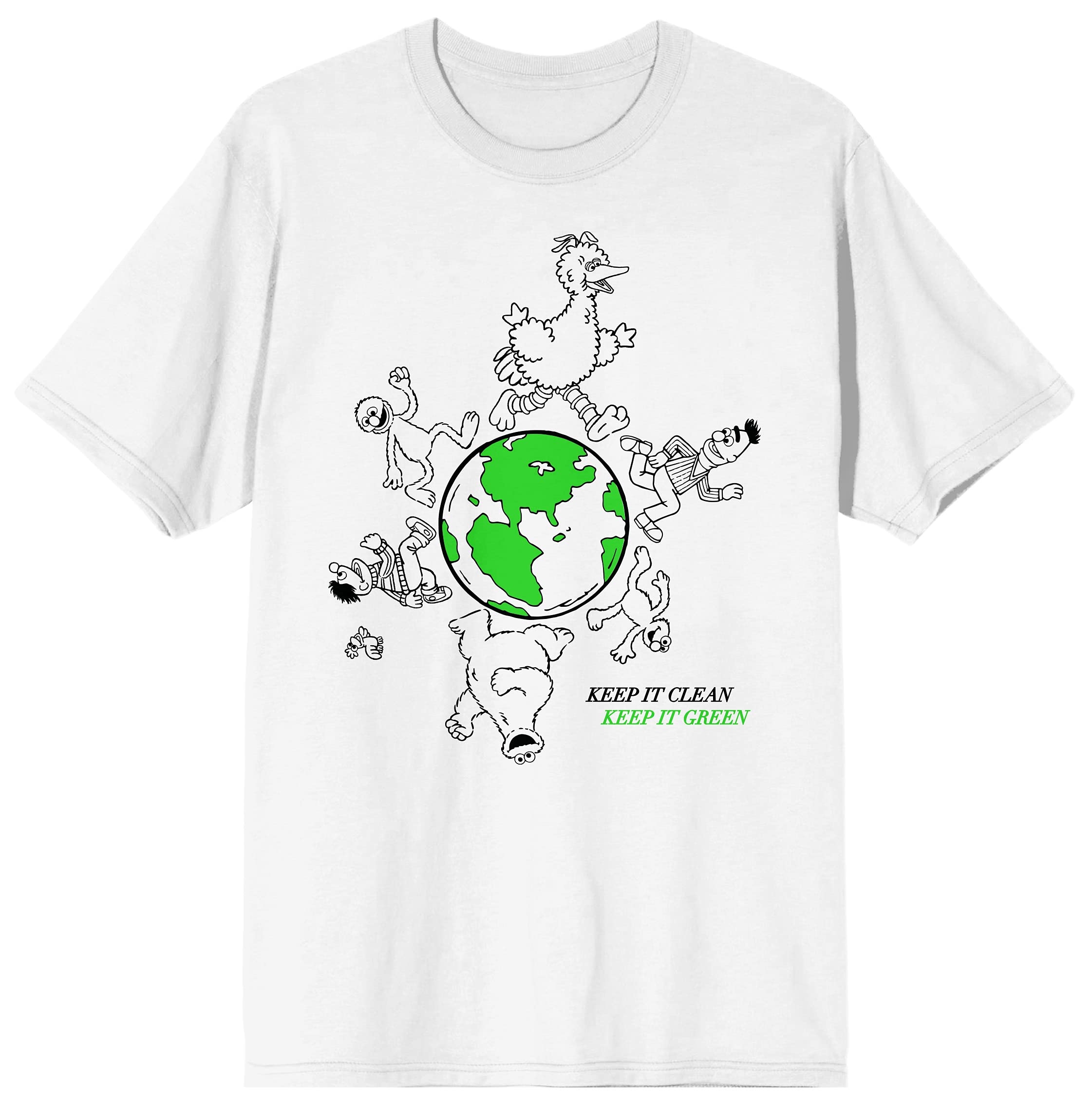Sesame Street TV Show Men's White Graphic Tee - Keep It Clean Design - Casual Cotton T-Shirt for Fans, Streetwear & Everyday Wear