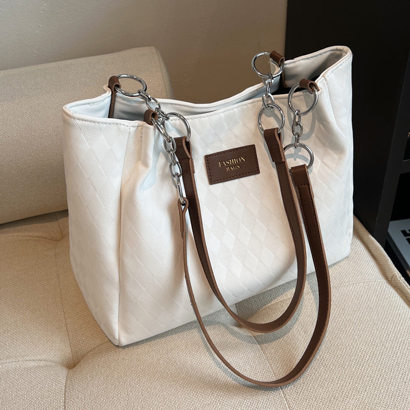 Stylish Rhombus Pattern Tote Bag with Chain Strap for Women - Perfect for Shopping, Work & Everyday Use