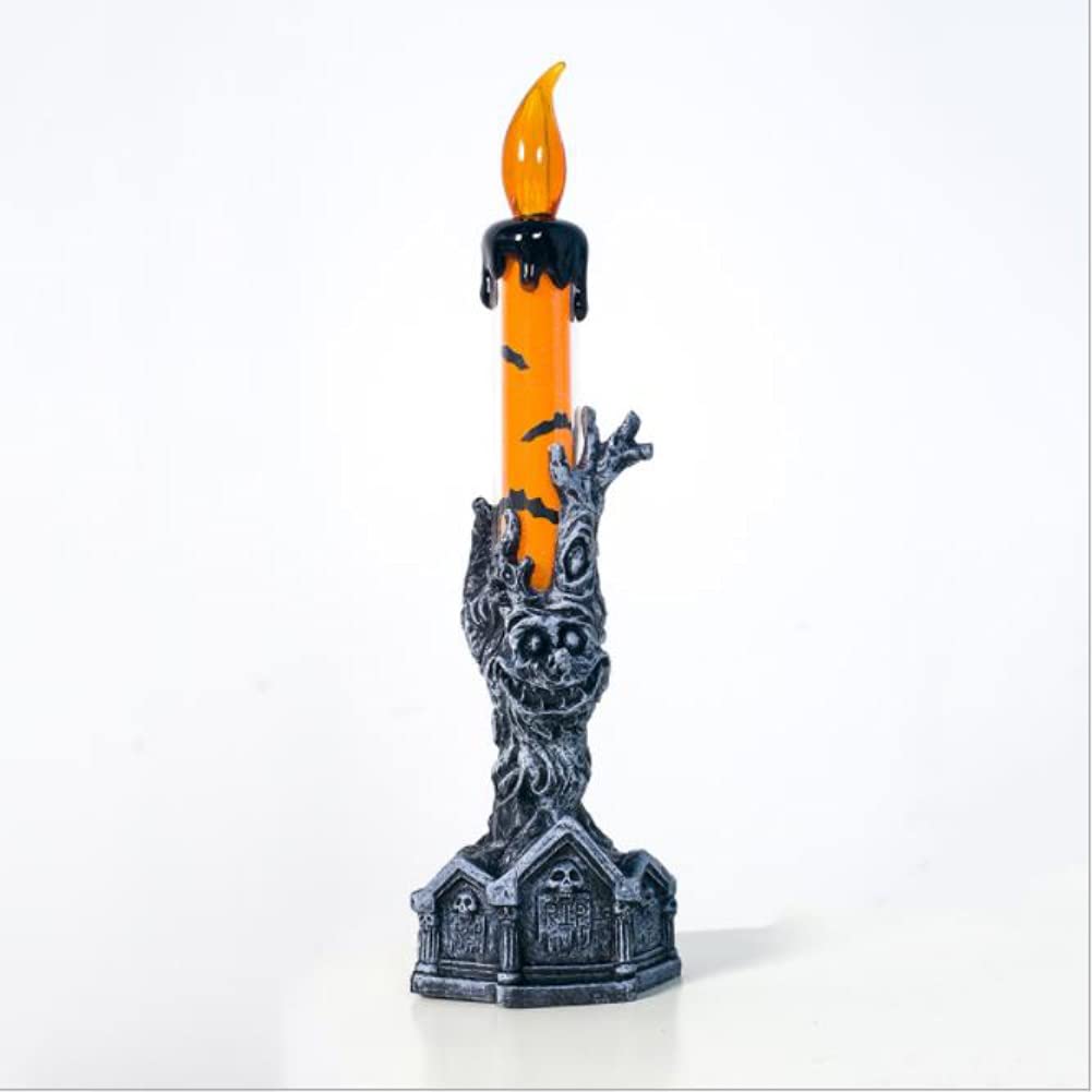 Ochine Halloween Skull Candle Holder - LED Flameless Candle Lamp with Skeleton Ghost Hand Design for Spooky Party Decorations | Perfect for Halloween Party, Haunted House, and Gothic Home Decor