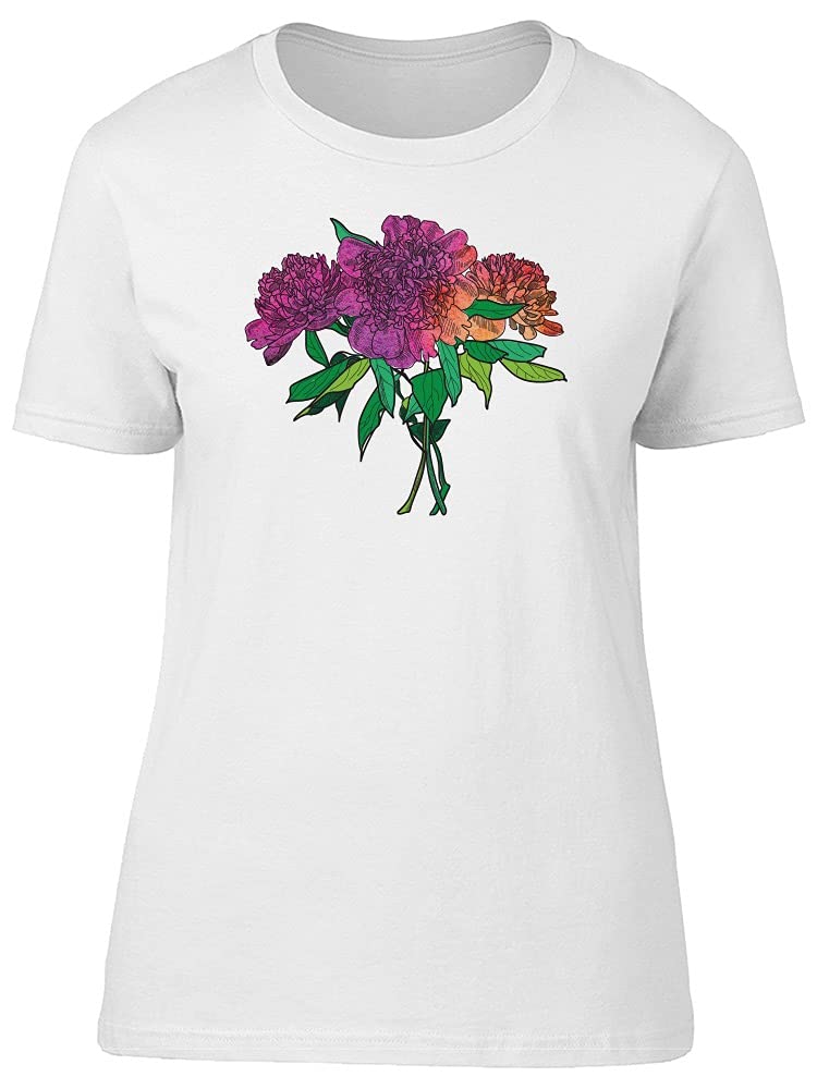 Smartprints Women's Watercolor Peony Flowers Bouquet T-Shirt - Soft Cotton Casual Tee for Spring Outfits, Date Nights & Weekend Wear