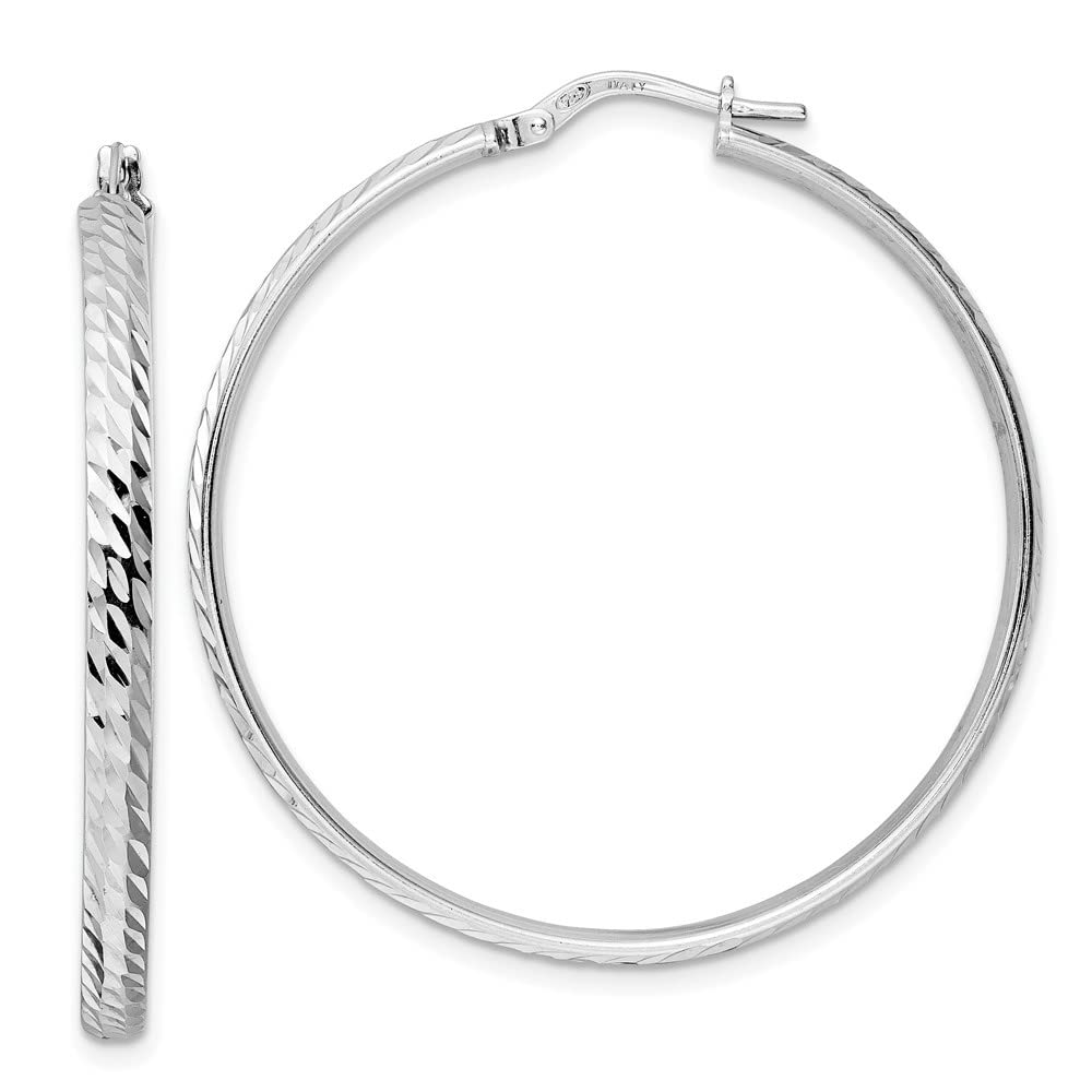 Sterling Silver Diamond Cut Hoop Earrings for Women - 1.65