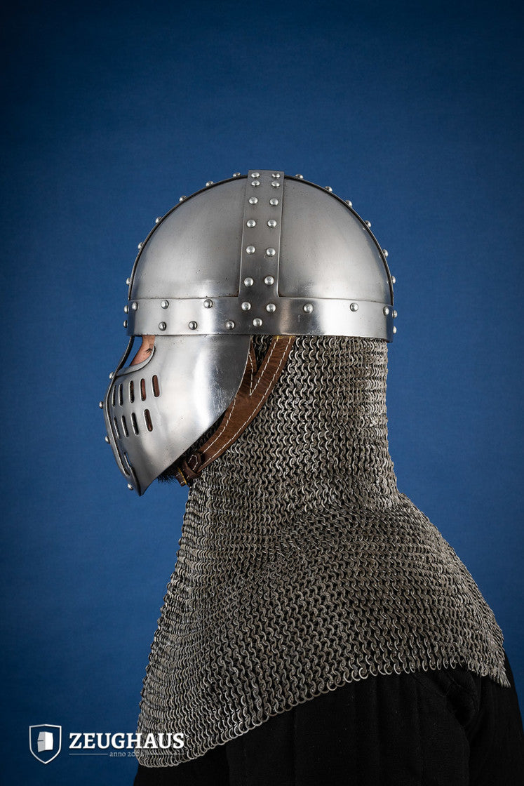 Norman Faceplate Spangenhelm 1.6mm Polished Steel Medieval Helmet - Perfect for LARP, Reenactments & Historical Costumes