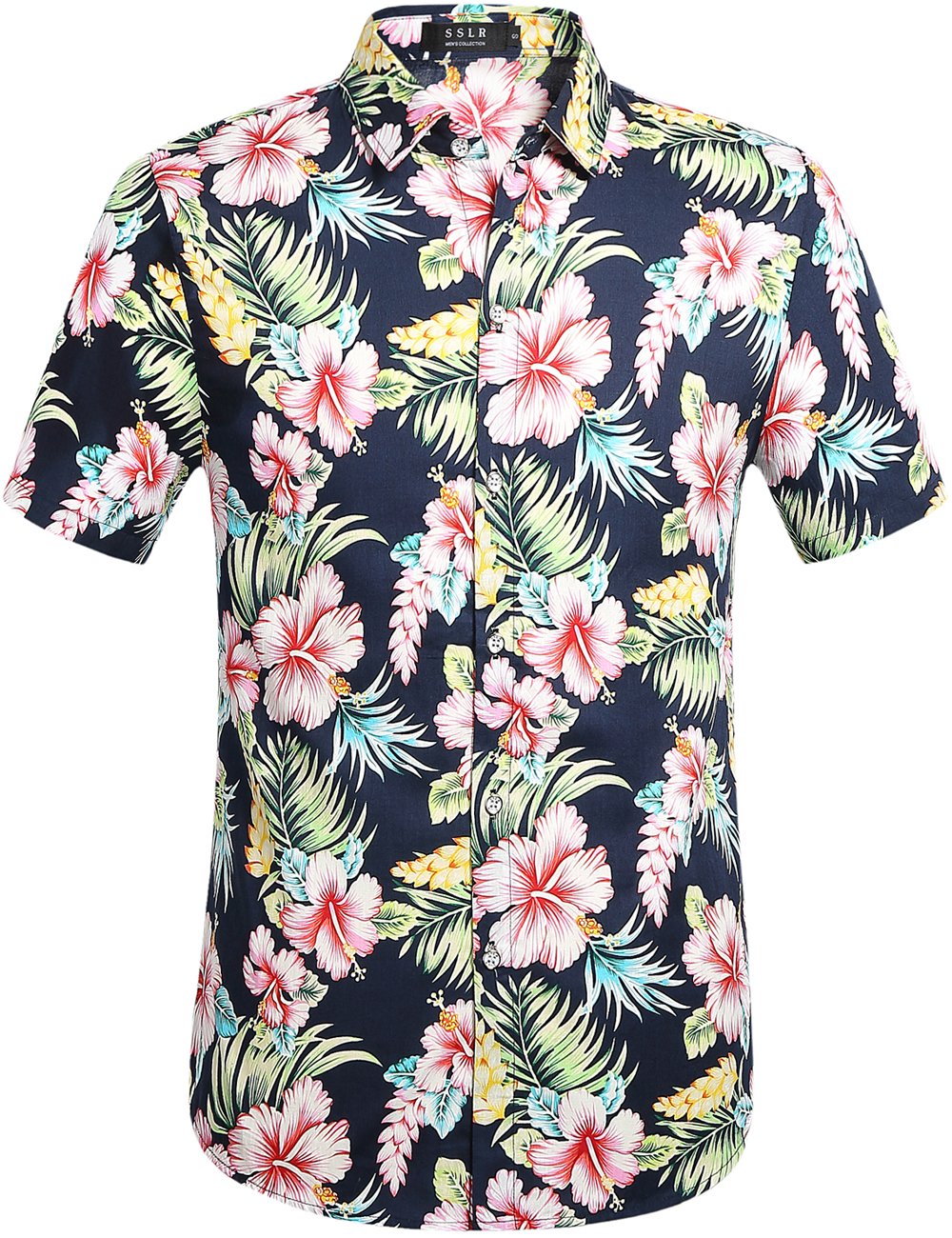 SSLR Men's Hawaiian Shirt - Casual Short Sleeve Button Down Shirt for Summer, Beach & Vacation - Tropical Floral Print Aloha Shirts for Men
