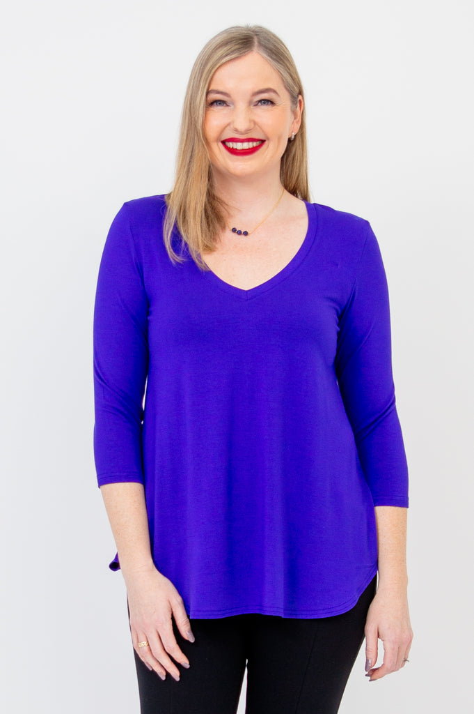 Jackie 3/4 Sleeve Bamboo V-Neck Blouse - Soft Violet Womens Top for Work & Casual Wear | Breathable Bamboo Fabric for Office & Everyday Outfits