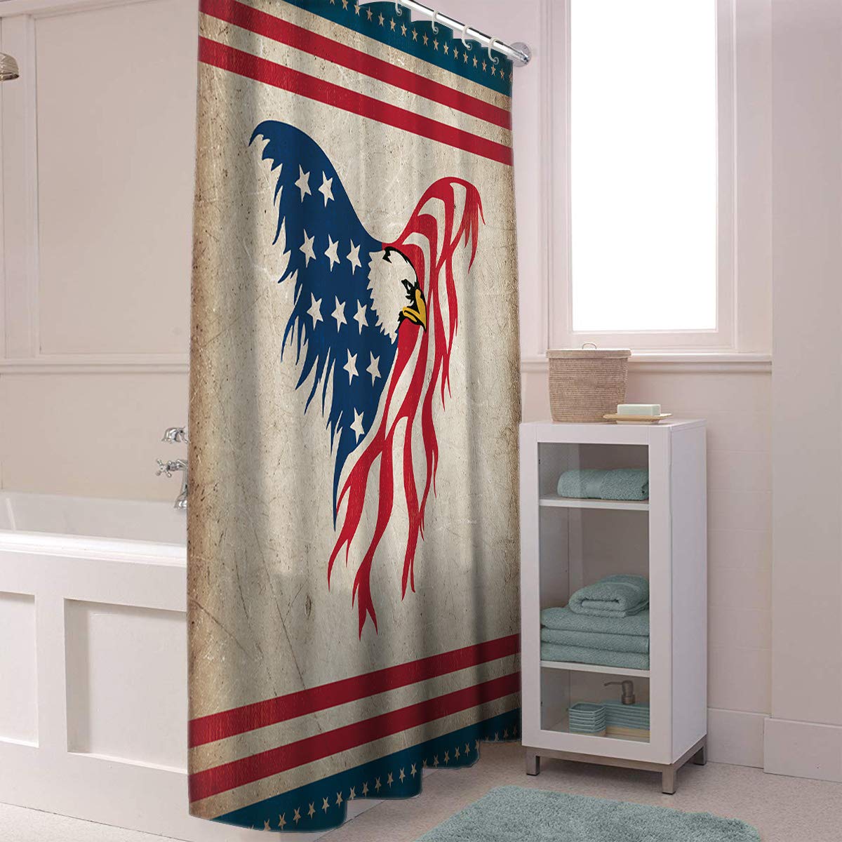 Flying Eagle USA Flag Bath Shower Curtain - Waterproof Polyester Fabric Bathroom Decor with Rustic Red Stripes & Stars (72x72 inches) - Perfect for American-Themed Bathrooms, Patriotic Home Decor & 4th of July Celebrations