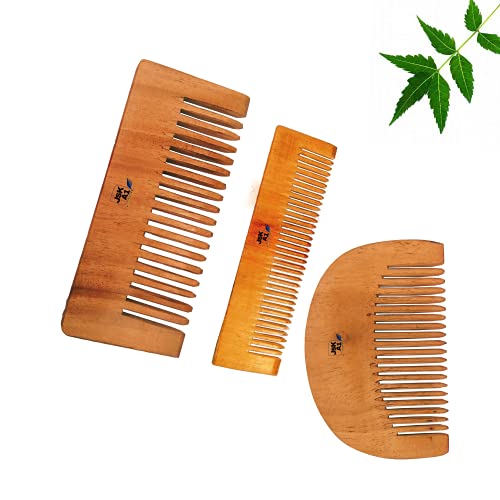 JSKA1 Pure Natural Neem Wood Hair Comb for Men & Women - Anti-Static, Smooth Detangling, Pocket Size (5.5 Inch) - Perfect for Travel, Beard Grooming & Daily Hair Care