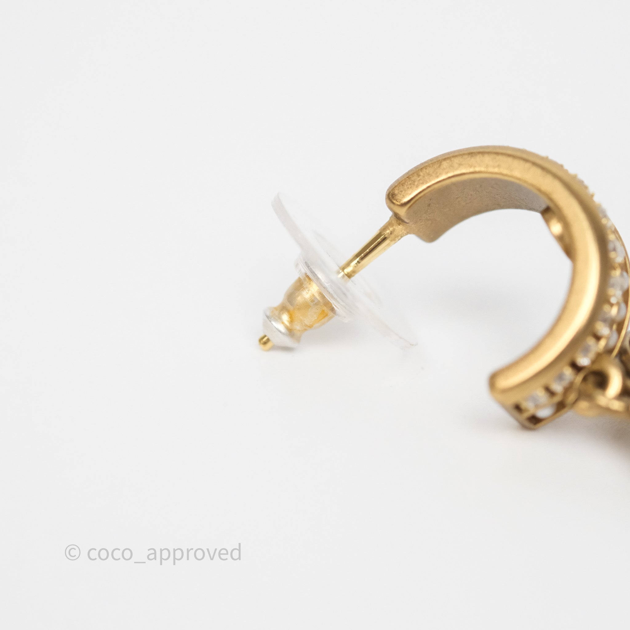 Chanel CC Crystal Pearl Hoop Earrings Gold Tone 21C - Luxury Fashion Jewelry for Women, Elegant Pearl & Crystal Design - Perfect for Parties, Weddings & Special Occasions