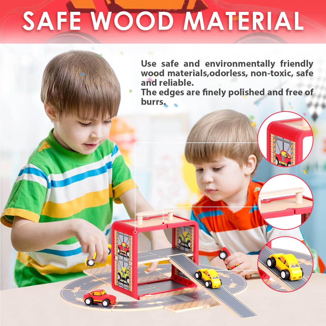 **Wooden Toy Car Set for Toddlers - Car Track & Parking Garage Playset with Storage Box | Educational Building Blocks for Kids, Boys & Girls | Perfect for Pretend Play, Motor Skills Development & Early Learning**