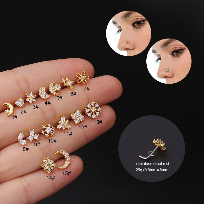 20G Surgical Steel Crescent Moon L Bend Nose Ring - Hypoallergenic Body Jewelry for Sensitive Skin | Perfect for Cartilage, Septum, or Nostril Piercing | HSPJ368