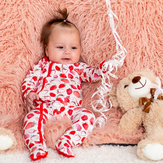 Bestaroo Strawberry Footie Pajamas for Babies & Toddlers - Soft Cotton Baby Sleepwear for Boys & Girls - Cozy & Comfortable for Nursery, Bedtime & Playtime