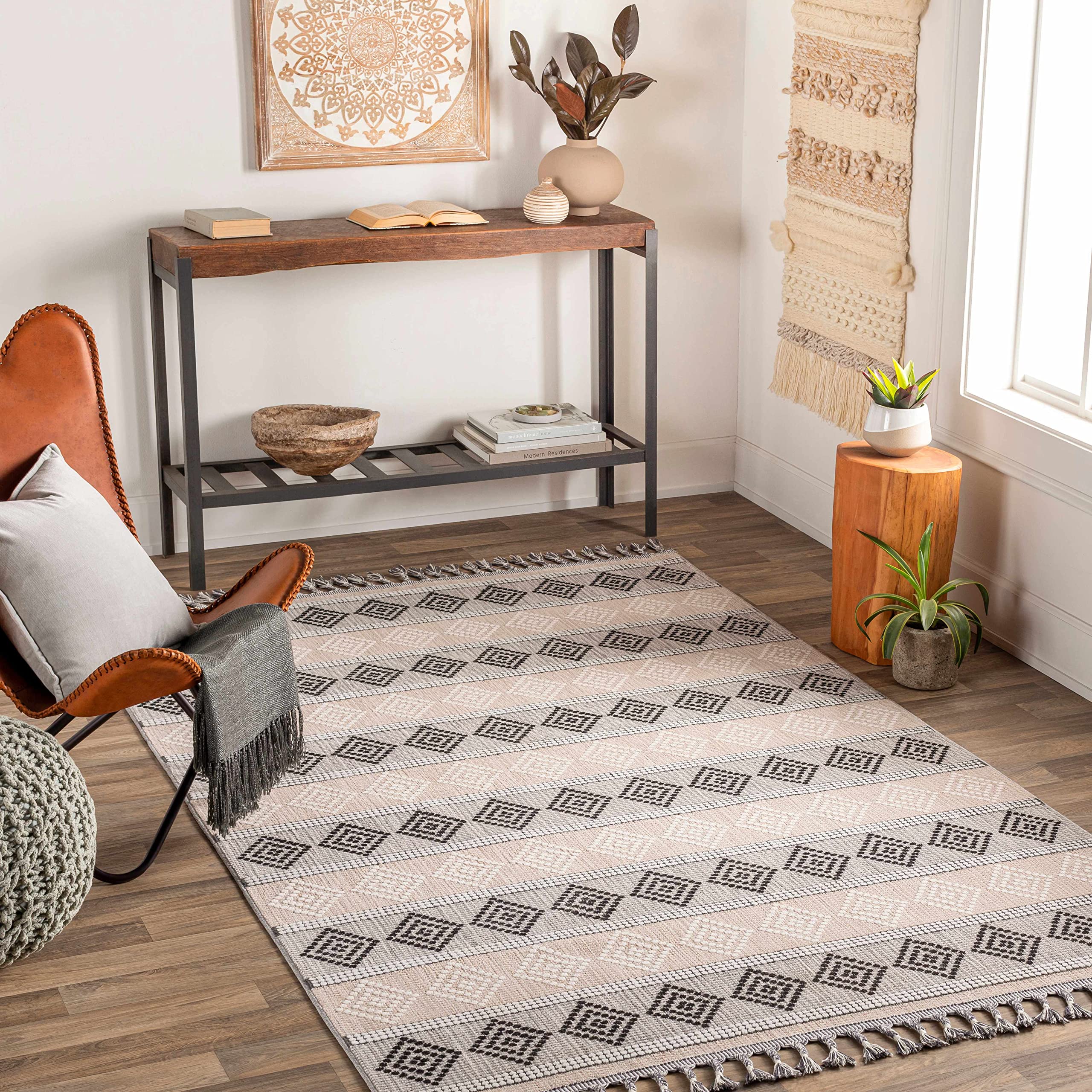 Hauteloom Arij Modern Area Rug for Living Room & Bedroom - Soft Gray & Black - 3'11
