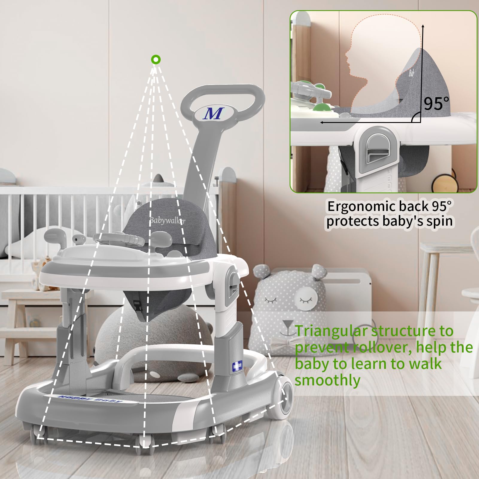**Foldable Baby Walker with Wheels - 5 Modes, Music, Adjustable Height (6-12 Months) | Push Handle, Bouncer, Food Tray & Sunshade | Safe for Boys & Girls (Blue) | Perfect for Learning to Walk & Indoor Play**