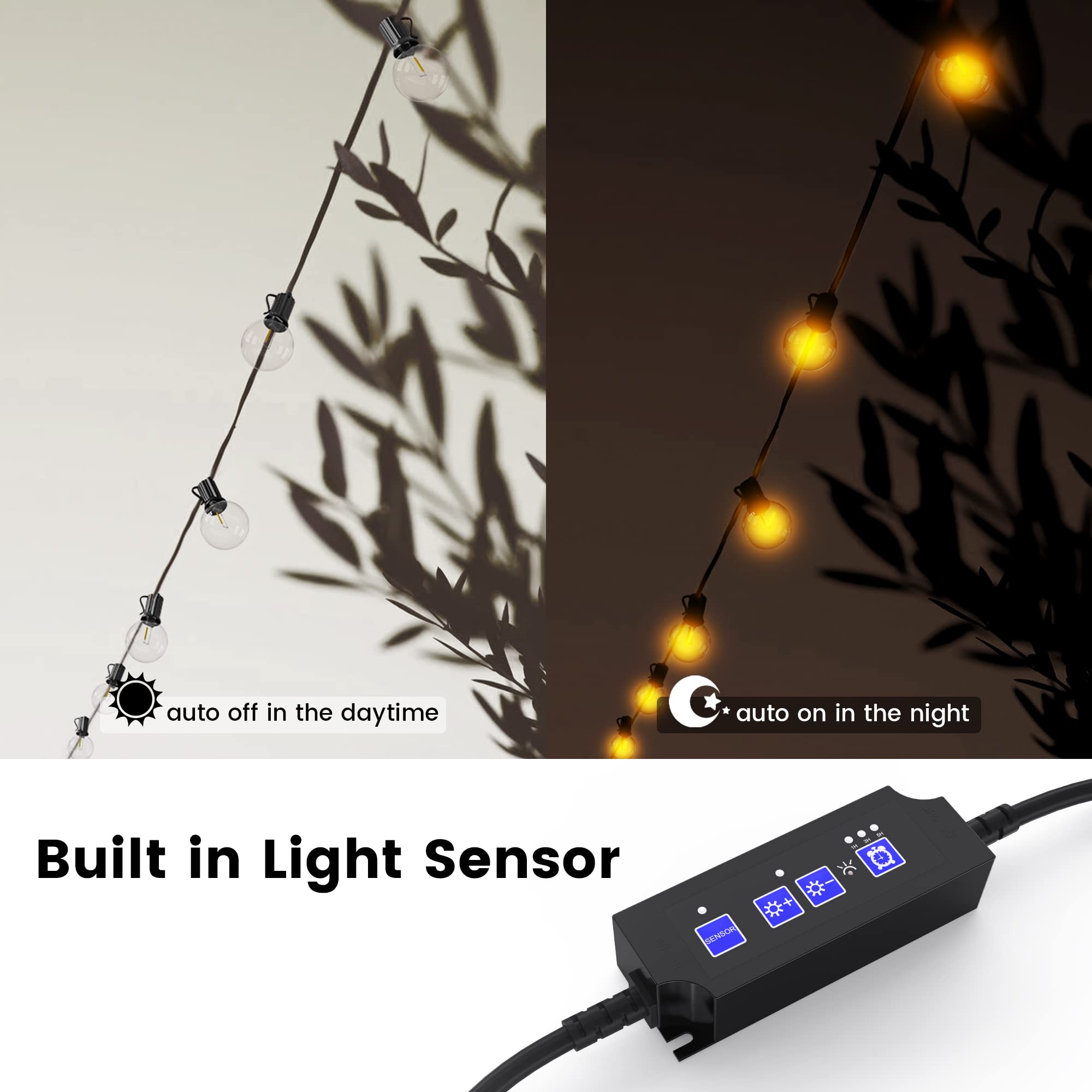 360W Outdoor Dimmable Plug for LED String Lights - Weatherproof Dusk to Dawn Timer Switch for Patio, Garden & Backyard Lighting | Perfect for Decorative, Party & Landscape Lighting