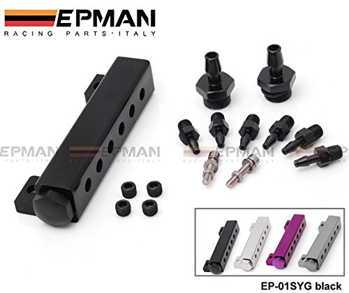 High-Performance 6 Port 1/8 NPT Vacuum Manifold Kit - Aluminum Turbo Wastegate Boost Intake Manifold in Black, Purple, Silver & Gray - Perfect for Racing, Turbocharged Engines & Performance Tuning