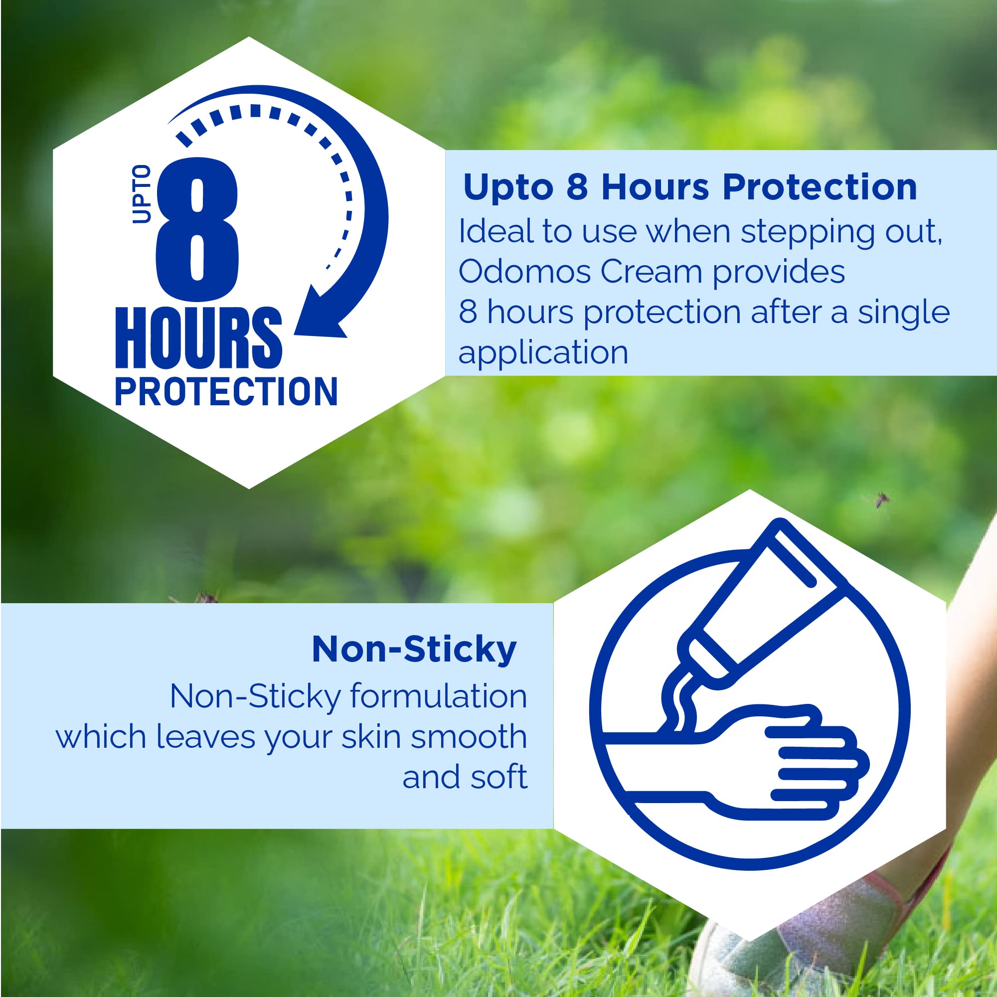Dabur Odomos Non-Sticky Mosquito Repellent Cream with Vitamin E & Almond Oil - 100g | Natural Protection for Outdoor, Camping & Travel | DEET-Free Formula for Kids & Adults