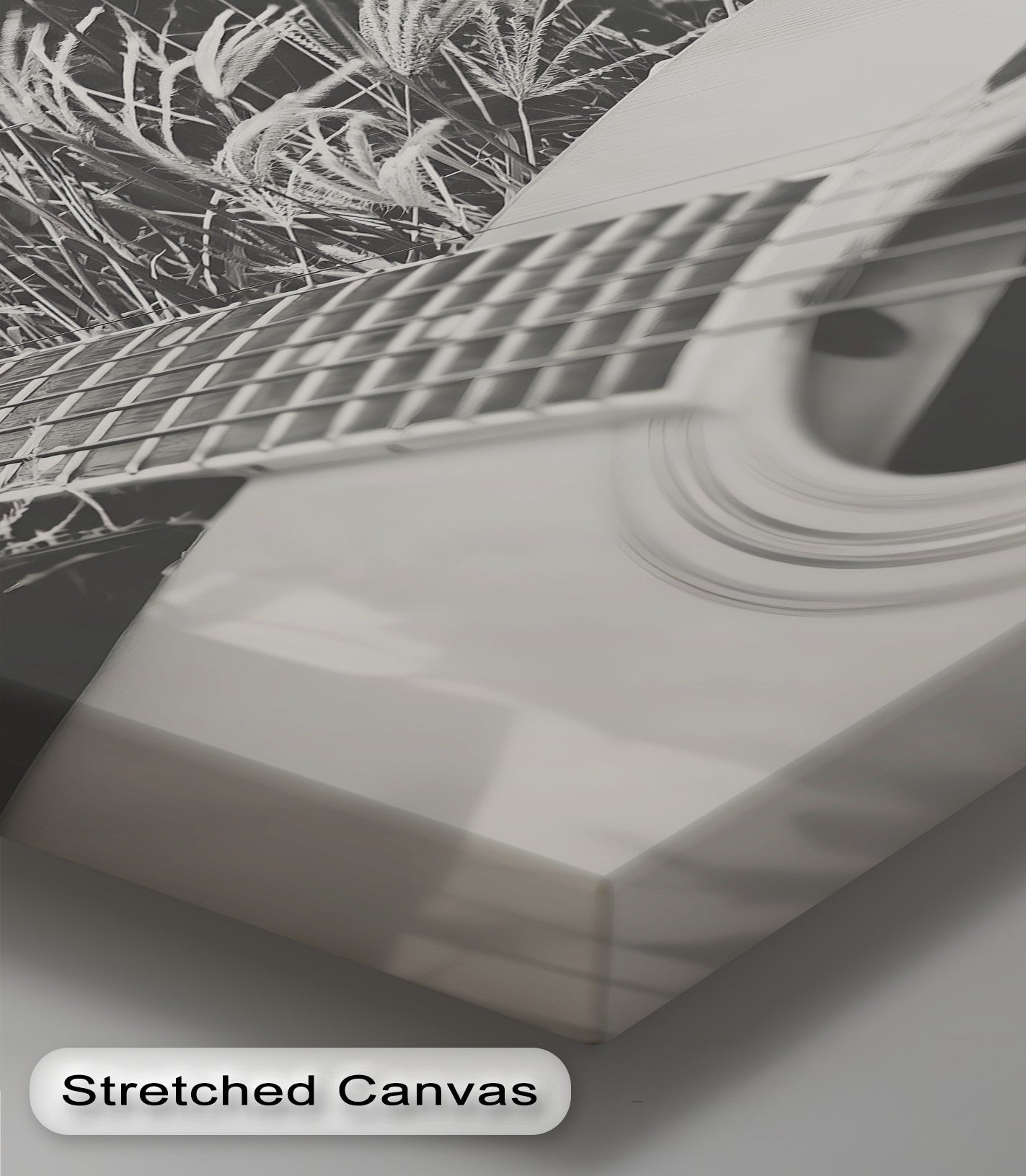 Acoustic Guitar in Field - Black and White Nature Music Canvas Prints | Wall Art Decor for Living Room, Bedroom & Office | Music Lover Gift