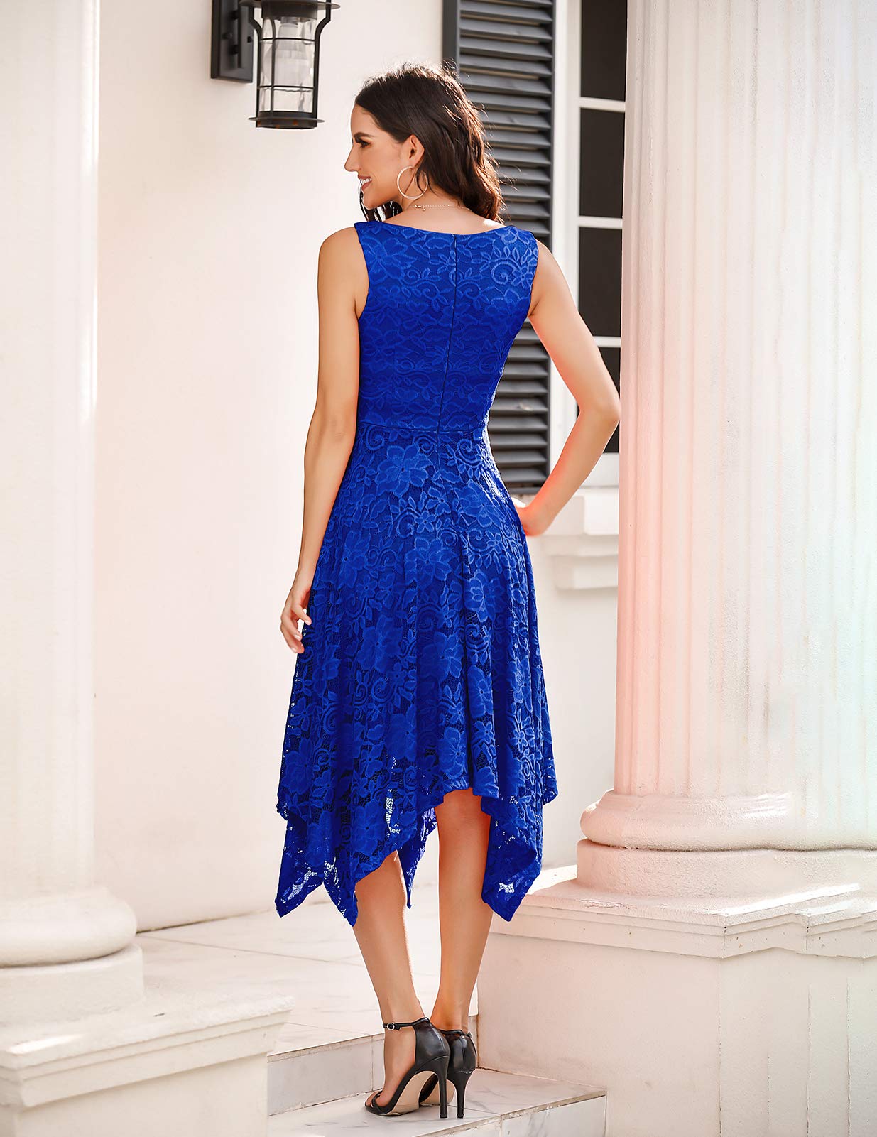 Meetjen Women's Elegant Lace Cocktail Party Dress 2025 - Handkerchief Hem Bridesmaid & Prom Formal Gown for Wedding Guest | Perfect for Evening Events, Dinners & Special Occasions