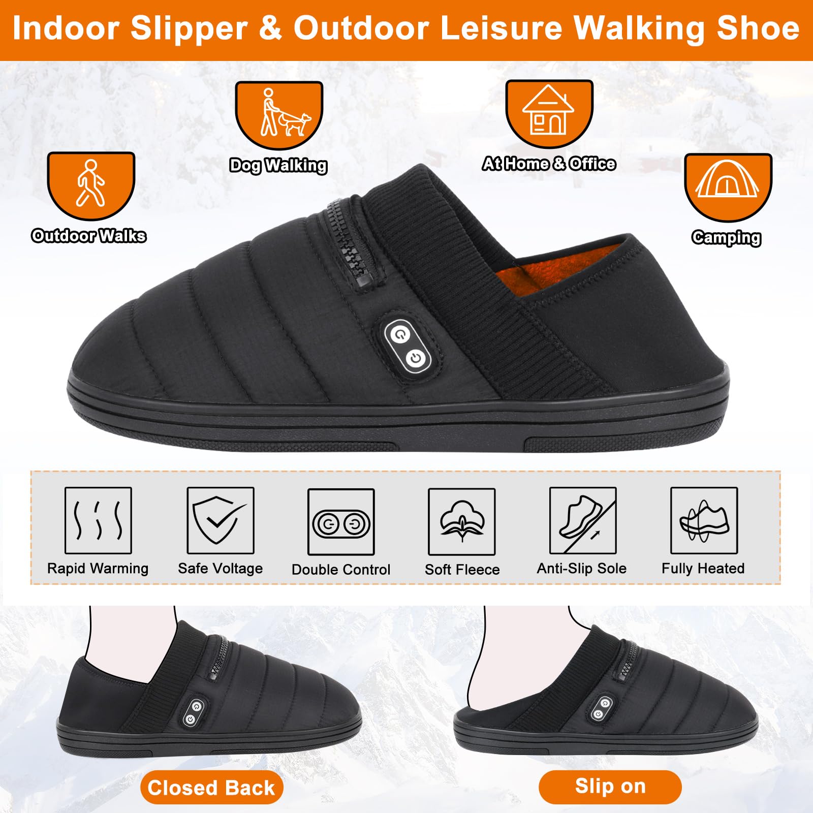 BIAL Rechargeable Battery Heated Slippers - Winter Warm Fuzzy Indoor/Outdoor Footwear with Cordless Heating for Men & Women | Perfect for Cold Weather, Camping, Home & Office Use
