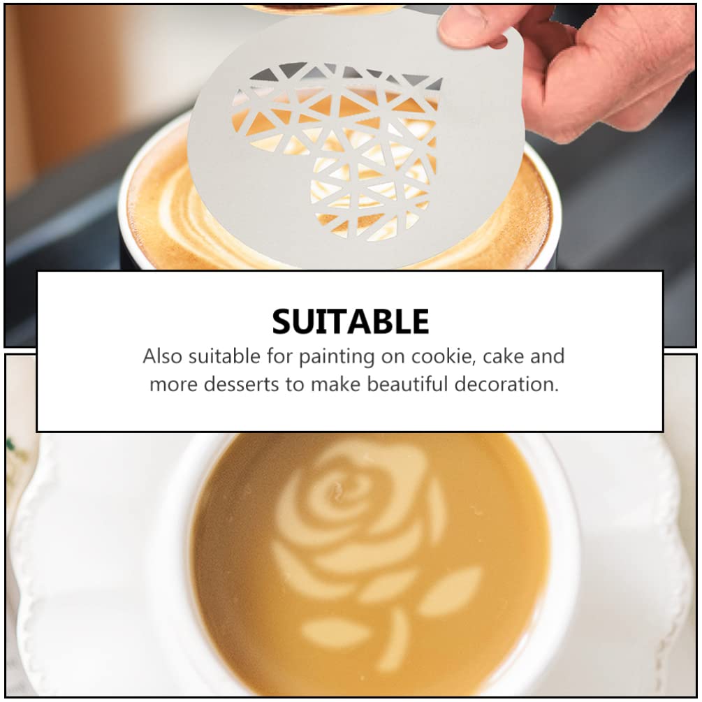 6-Piece Stainless Steel Coffee Latte Art Stencils Set - Hemoton Professional Milk Spray Templates for Baristas, Home & Restaurant Use - Perfect for Cappuccino, Latte & Hot Chocolate Designs
