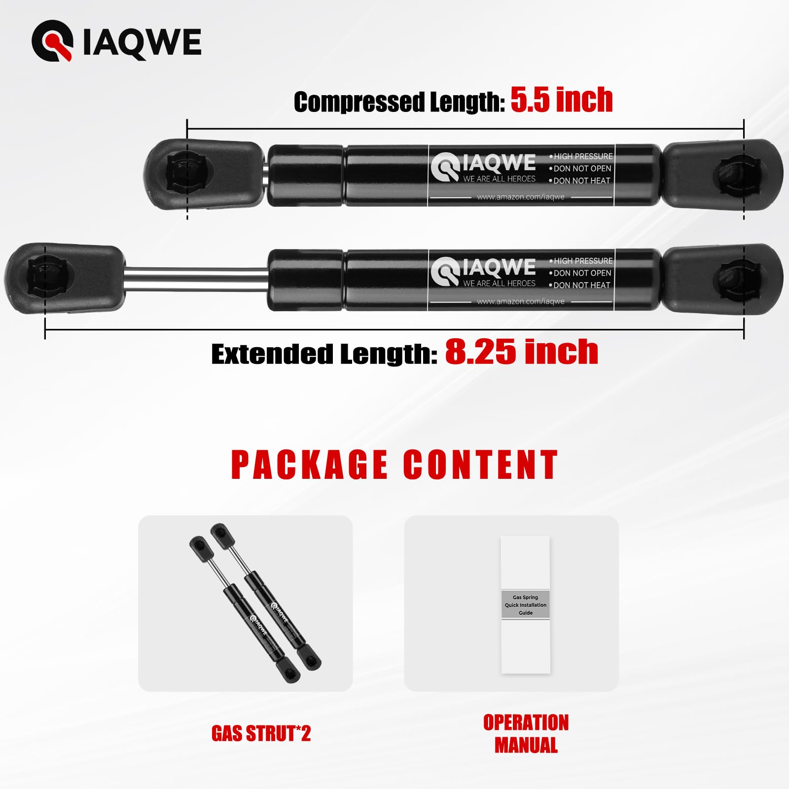 8 Inch 40LB/178N Gas Struts Spring Shocks - Lift Support for RV Cabinet Doors, Storage Toolbox, Toy Box & Sentry Safe Lid (2 Pack) - Heavy Duty Lightweight Hydraulic Shocks for Smooth Opening & Closing