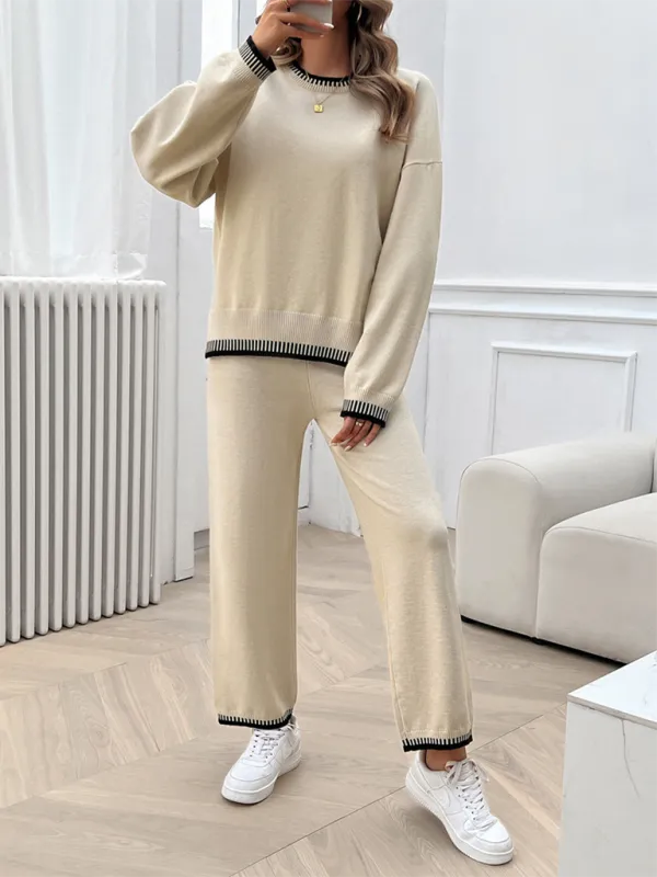 Comfortable Women's Casual Knit Two Piece Set - Lounge & Travel Outfit for Relaxing at Home or Vacation