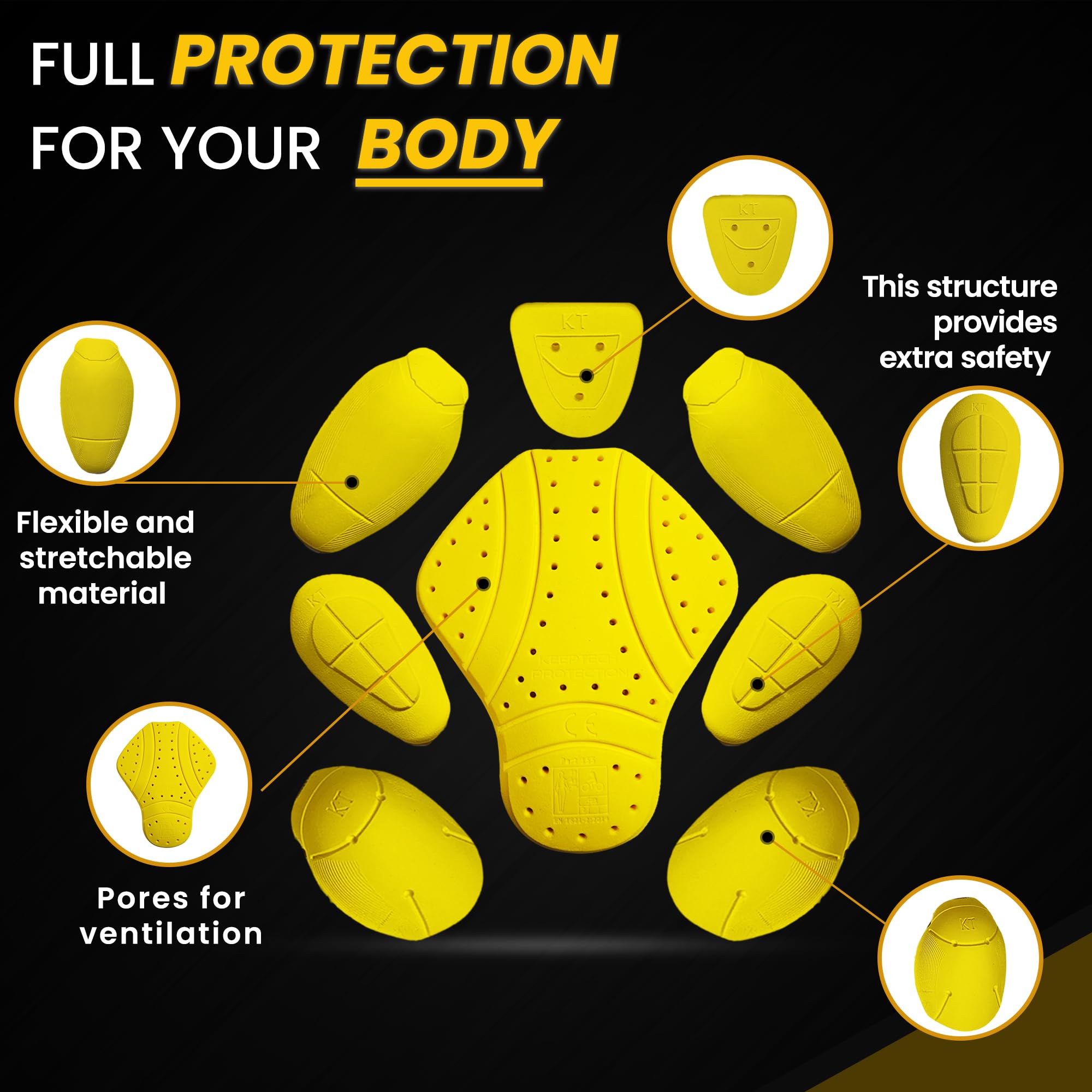 CE Level 2 Certified 8-Piece Motorcycle Armor Set - Back, Shoulder, Hip, Thigh & Elbow Protectors for Riding Gear | Impact Protection for Street Bikes, Cruisers & Adventure Motorcycles