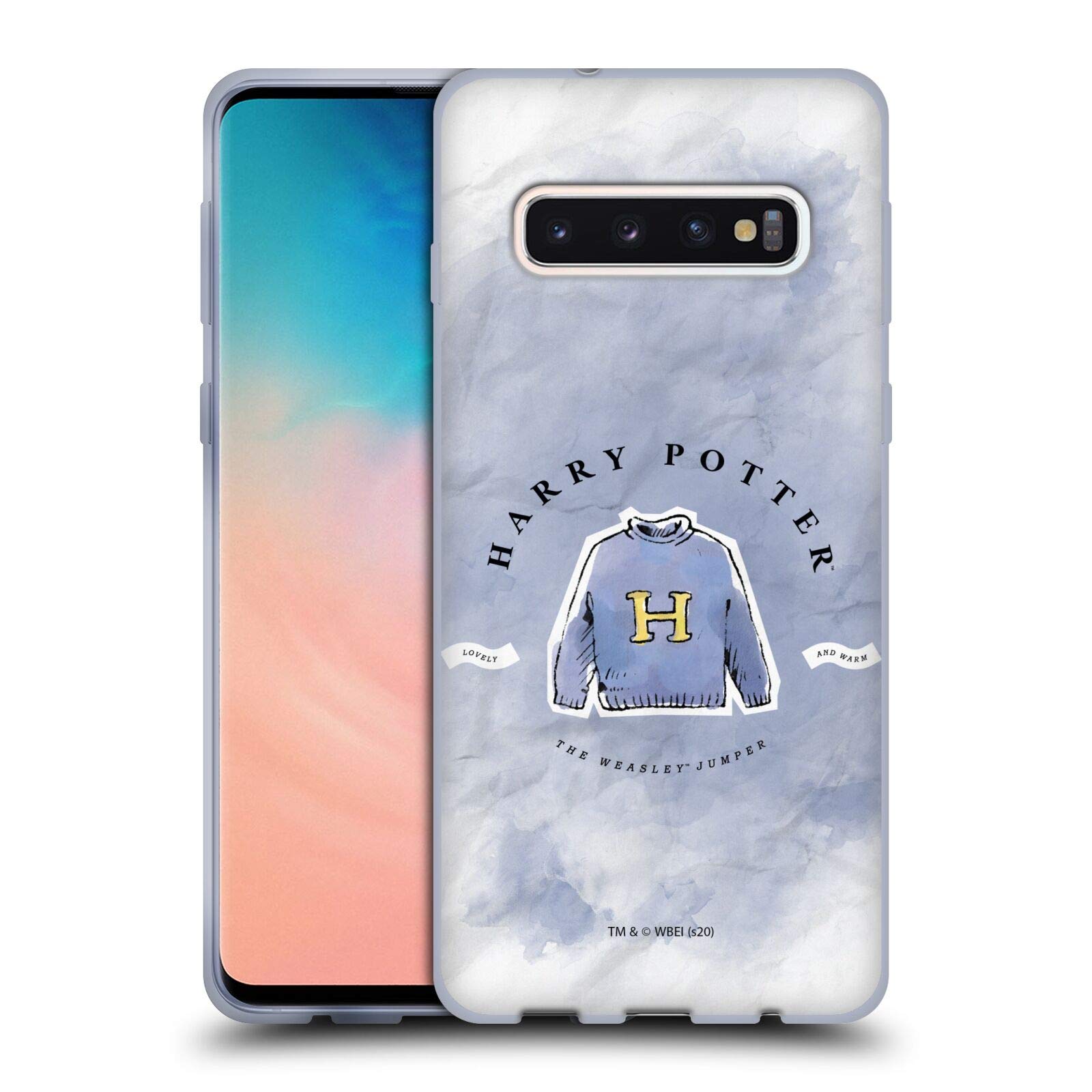Harry Potter Deathly Hallows XVII Soft Gel Case for Samsung Galaxy S10 - Officially Licensed Knitwear Design by Head Case Designs, Perfect for Daily Use and Gift Giving