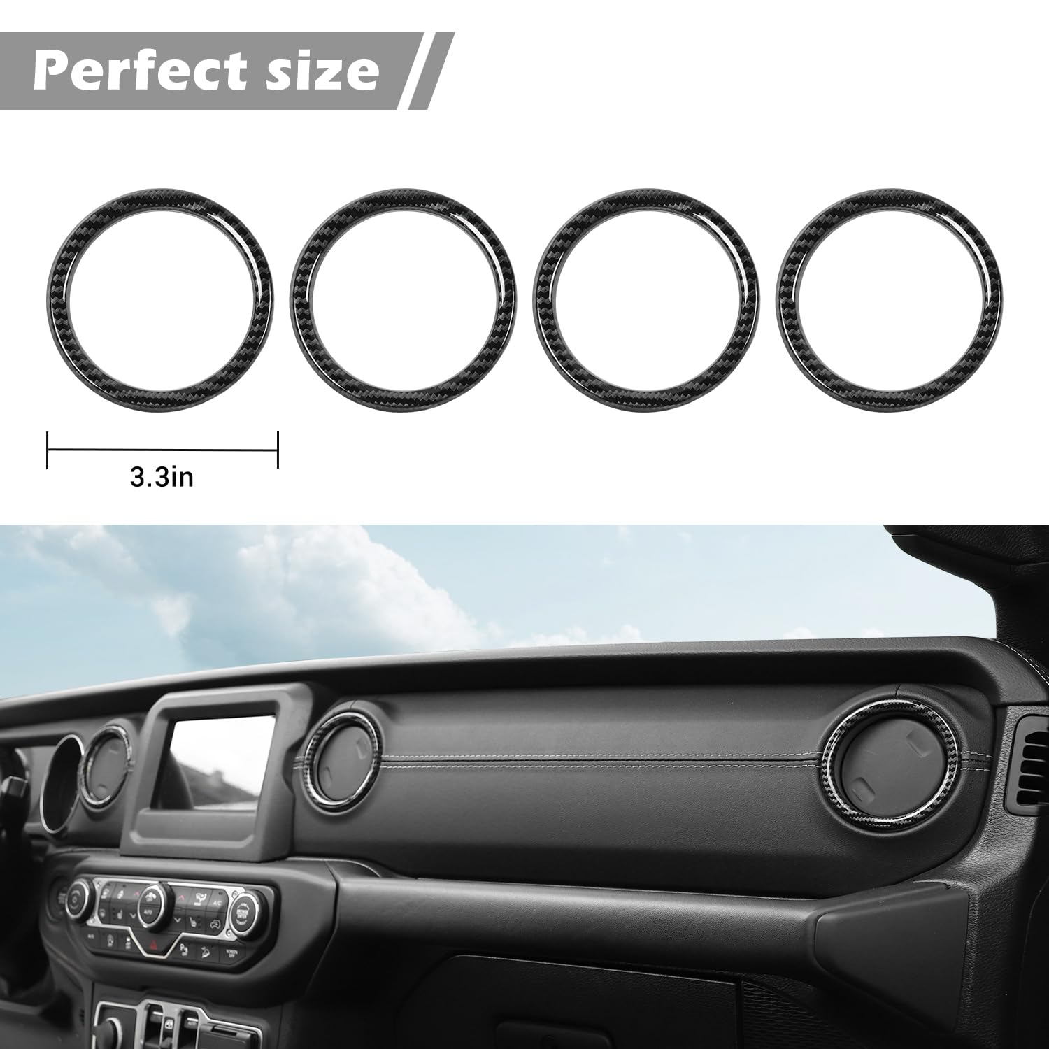 Carbon Fiber Dash Air Vent Covers for Jeep Wrangler JL/JLU & Gladiator JT (2018-2023) - 4pc Interior Trim Stickers | Upgrade Your Ride's Style & Protection | Perfect for Off-Roading & Daily Driving