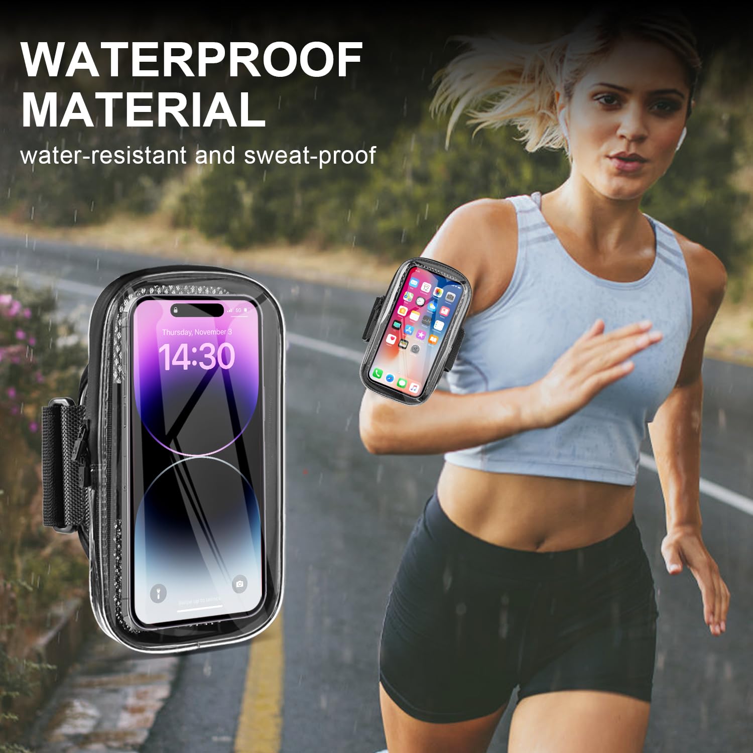 Clear Running Armband Phone Holder for iPhone 16/15/14/13 Pro Max/12/11/X & Samsung Android - Universal Sports Armband with Key Card Pocket for Workout, Jogging, Gym & Outdoor Activities