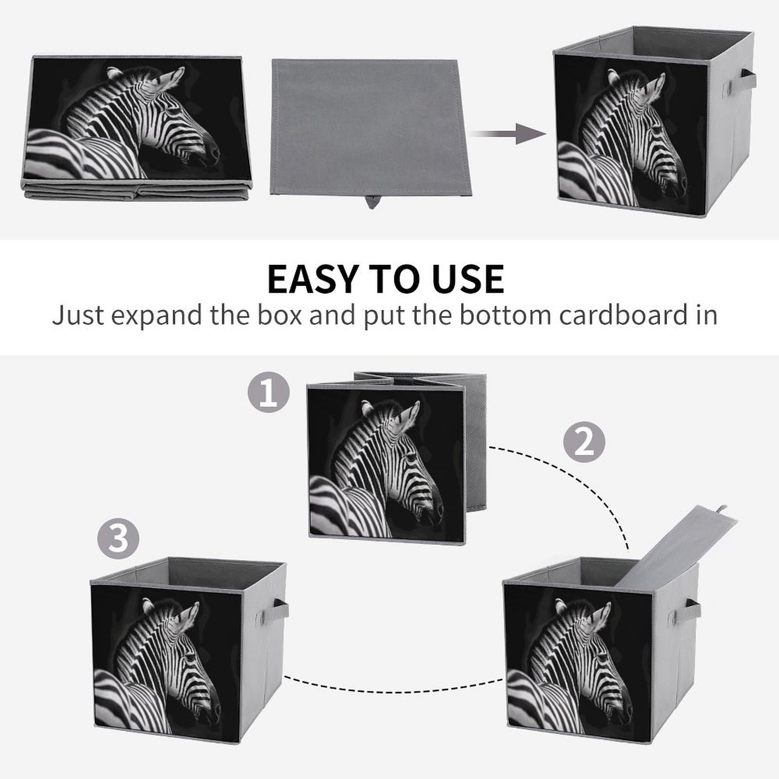 6-Piece Collapsible Storage Bins with Handles - Black & White Zebra Print Foldable Organizing Baskets for Shelves, Closet, Pantry | Space-Saving Home Organization Solution for Bedroom, Bathroom & Kids Room