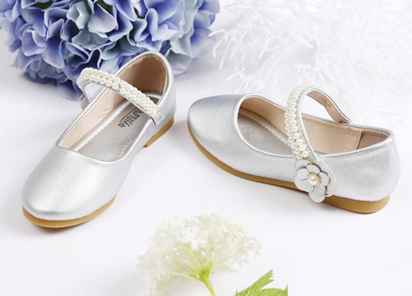 Girl's Mary Jane Ballet Flats - Flower Embellished Ballerina Shoes for Wedding & Party | Comfortable Dress Shoes for Special Occasions