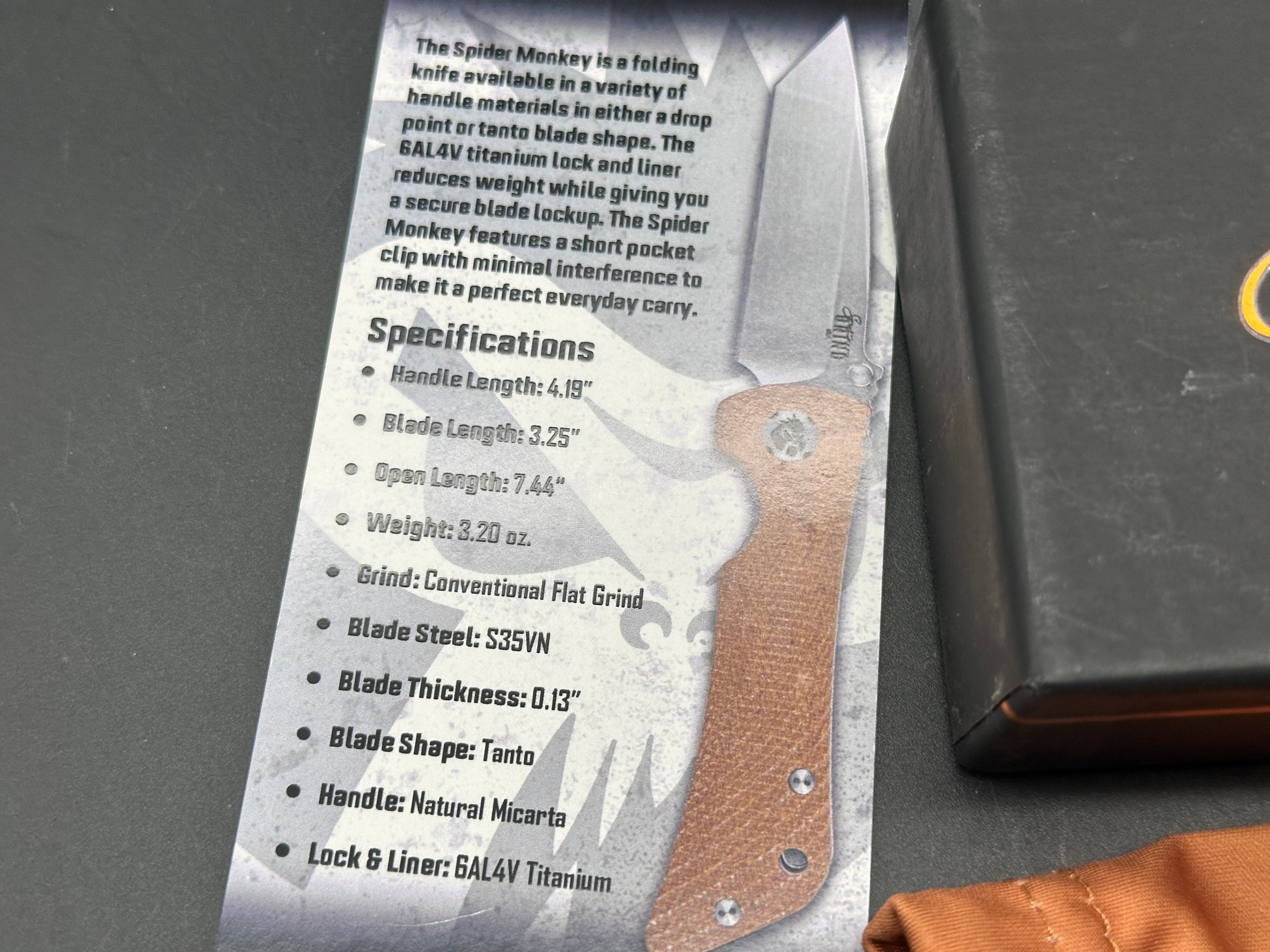 Southern Grind Spider Monkey Folding Knife - Micarta Handle, Brown Stonewash Blade (3.4