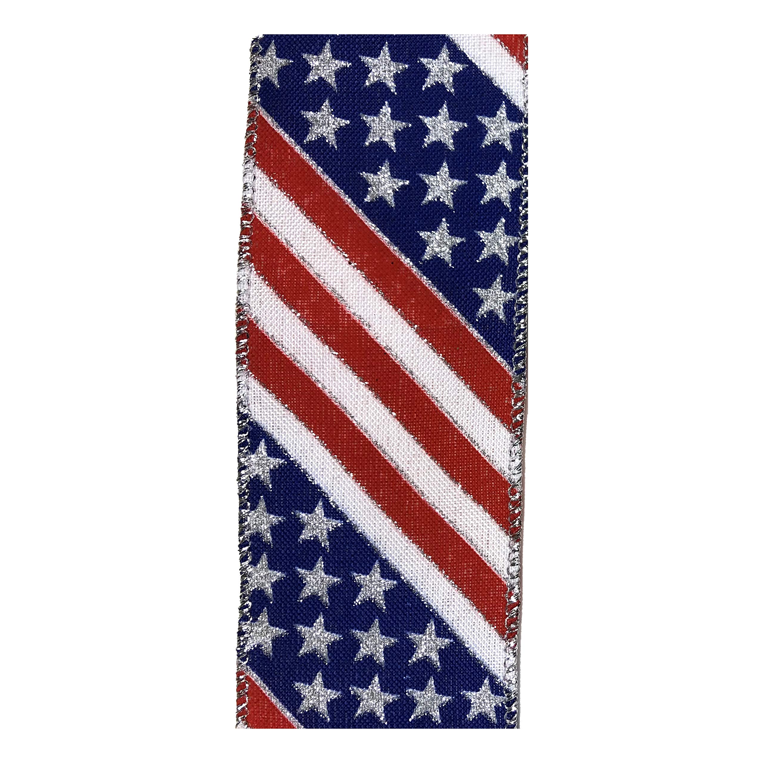 Kasorix Johirim Patriotic US Wired Stars and Stripes Ribbon - 2.5 Inch Wide x 25 Yards - Perfect for 4th of July Decorations, Gift Wrapping, and DIY Crafts